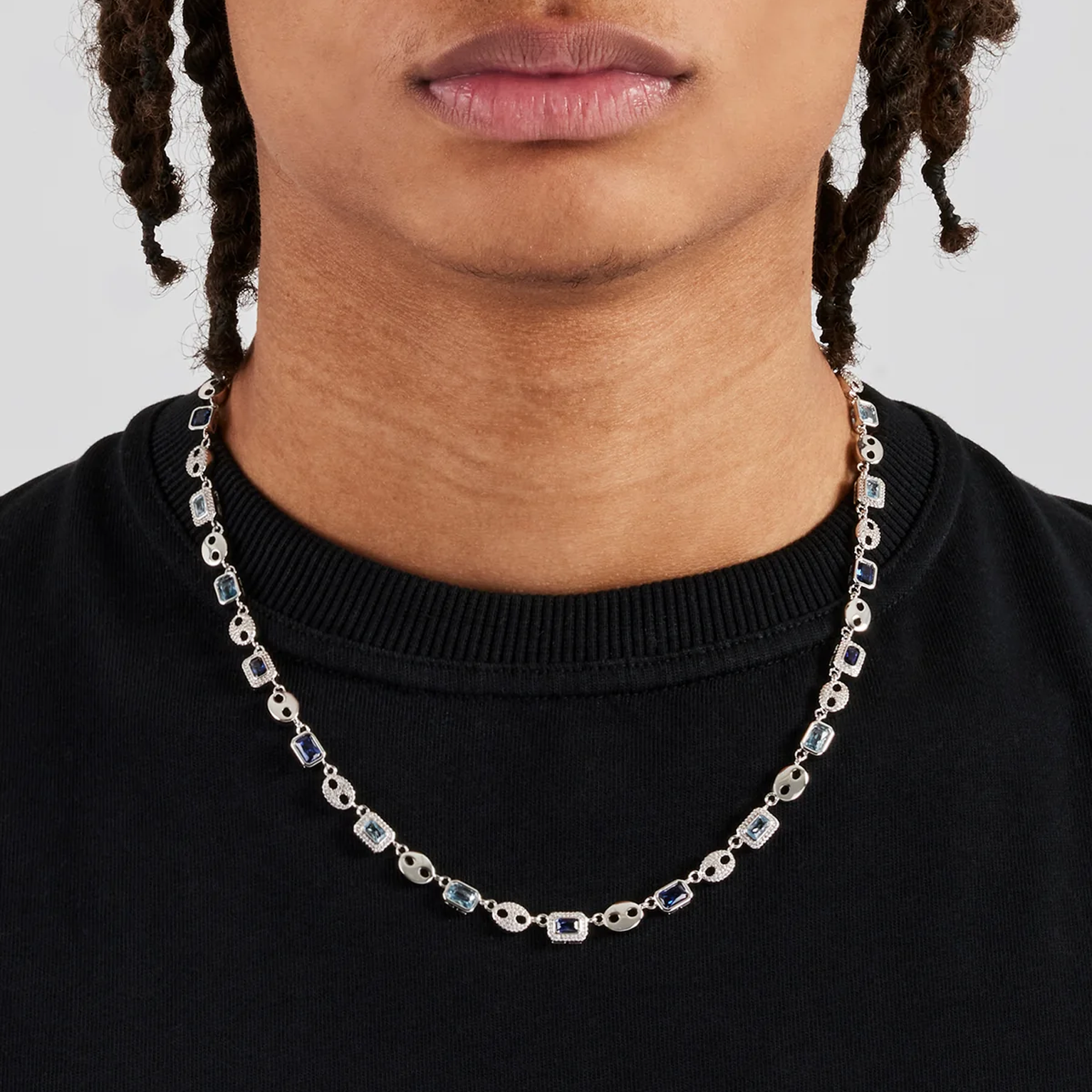 10mm MULTI GEMSTONE COFFEE BEAN Link Chain - White Gold