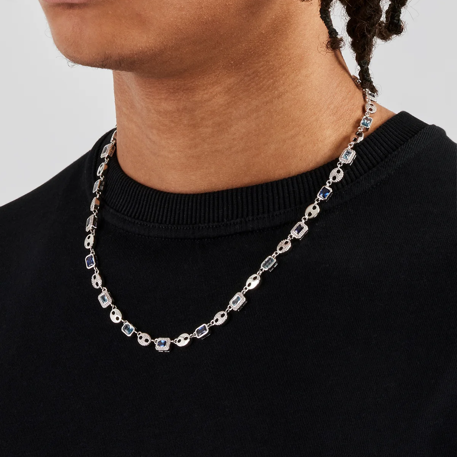 10mm MULTI GEMSTONE COFFEE BEAN Link Chain - White Gold
