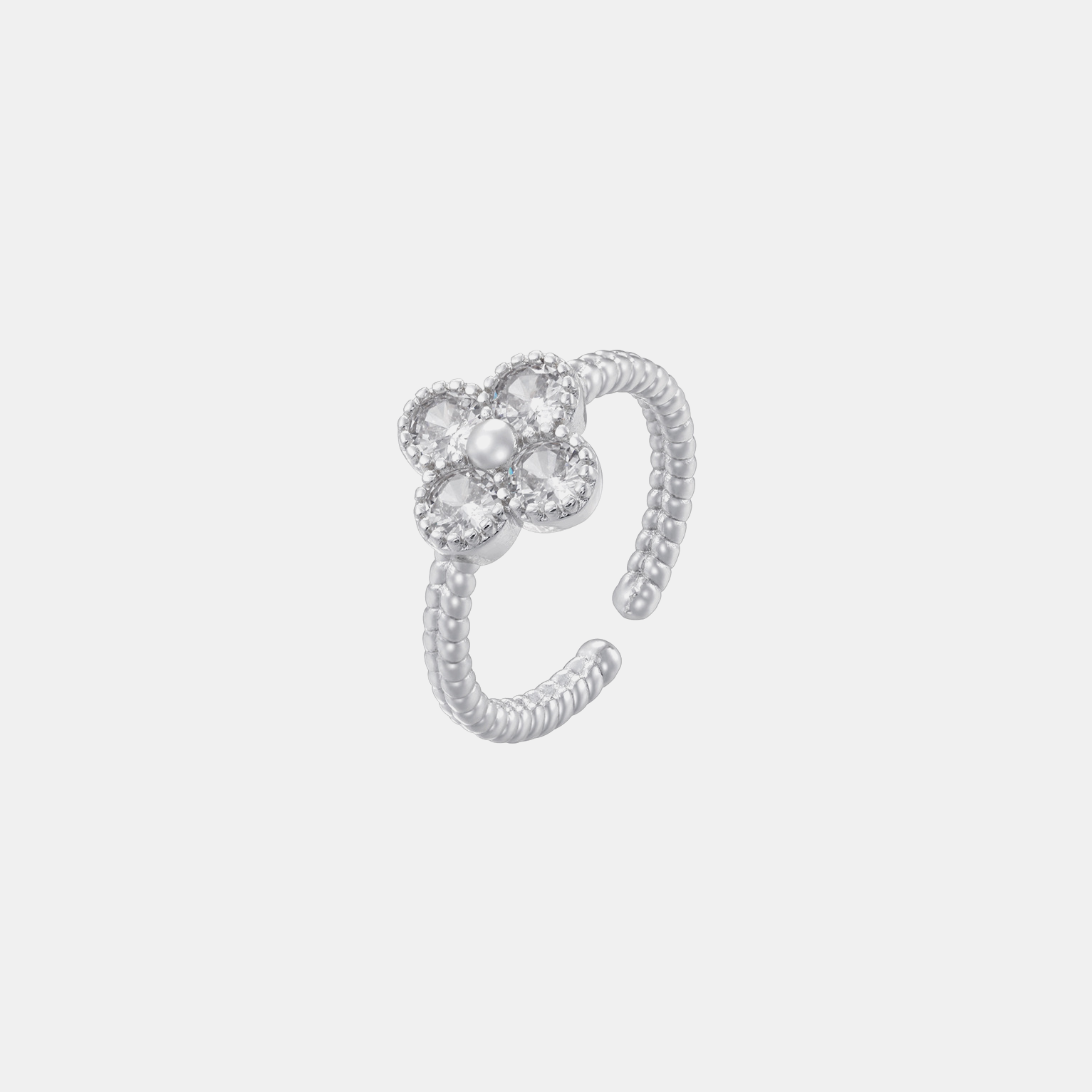 Clover Twist Ring (Open Cuff) - White Gold