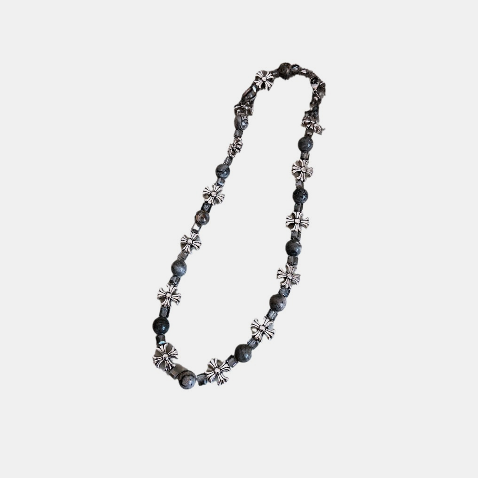 Noir Crossflower Link Chain - Black & Silver