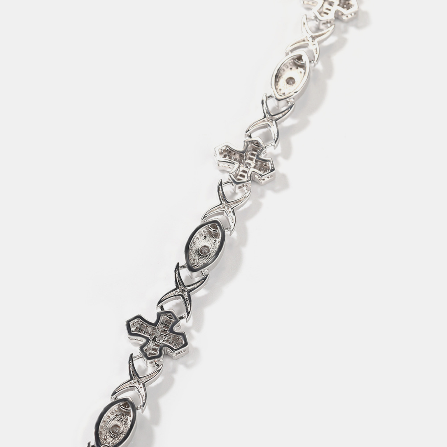 Evil Eye Cross Link Bracelet - White Gold