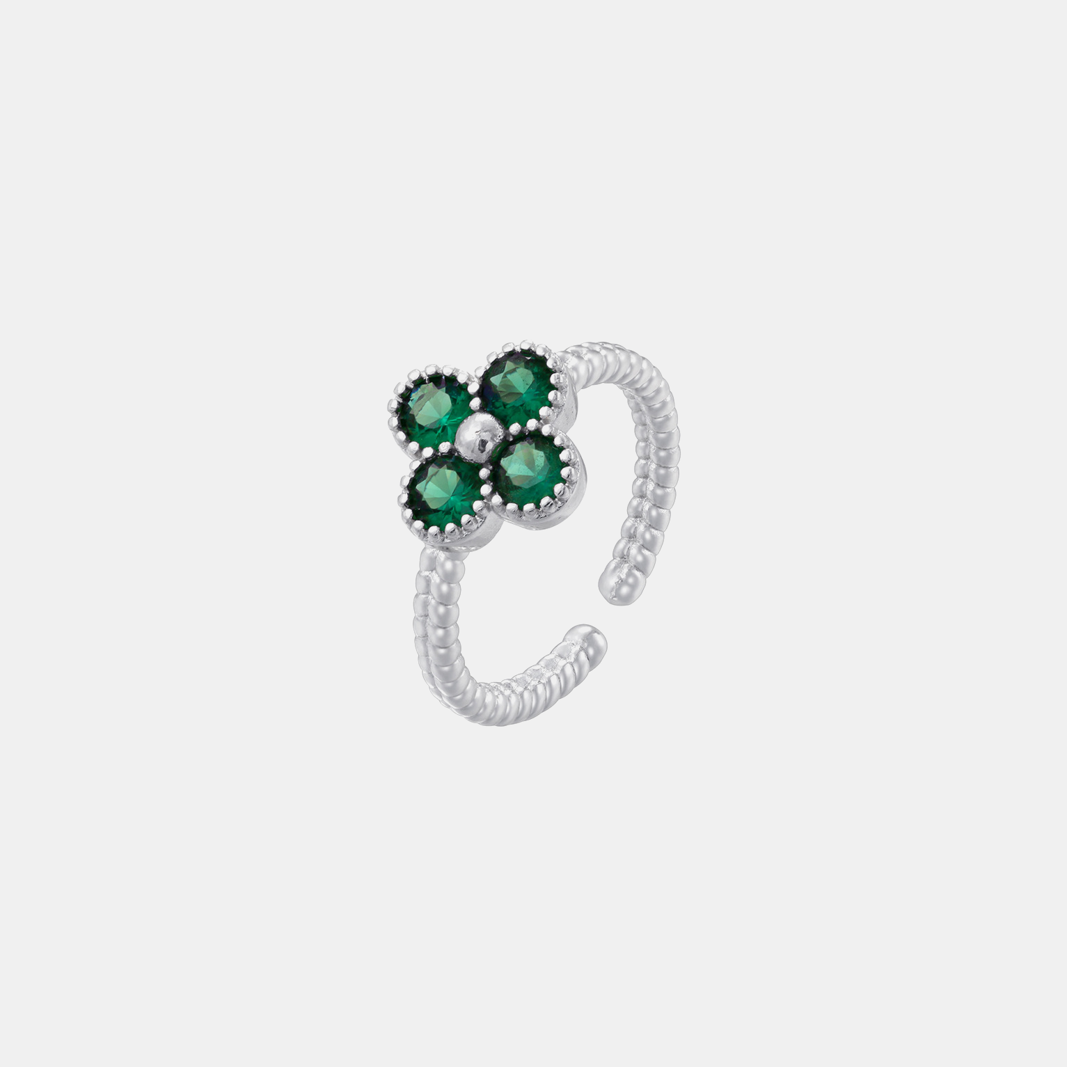 Clover Twist Ring (Open Cuff) - Green & White Gold