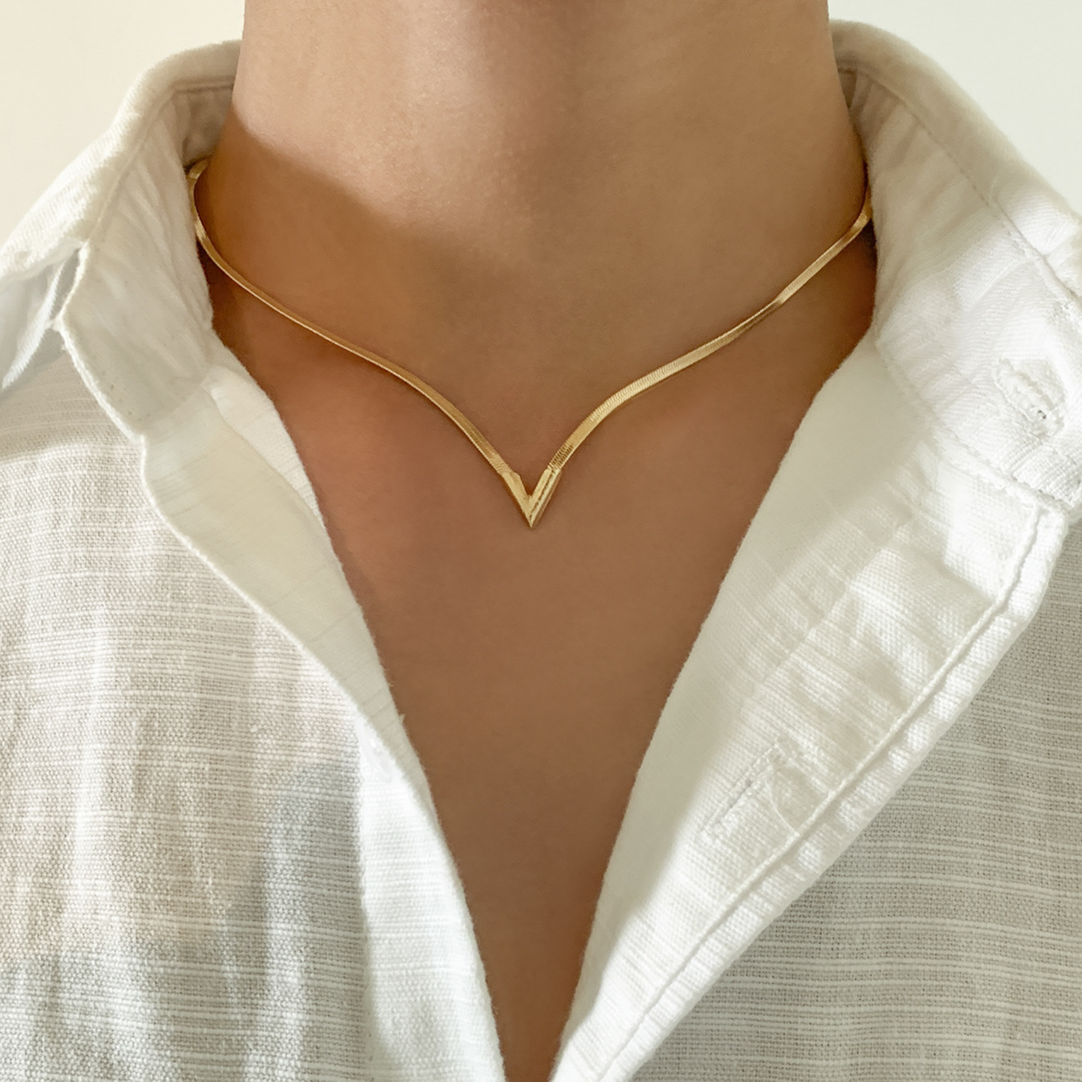 V-Cut Herringbone Chain - Gold