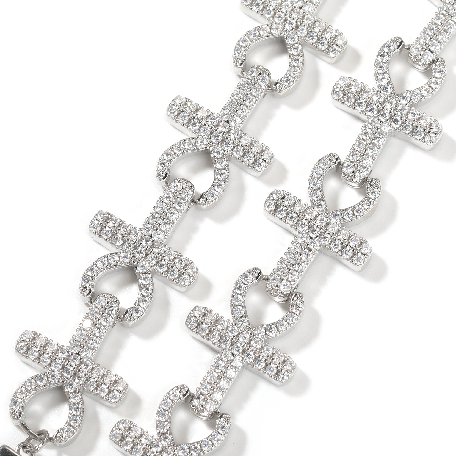 15mm Iced Ankh Cross Chain - White Gold
