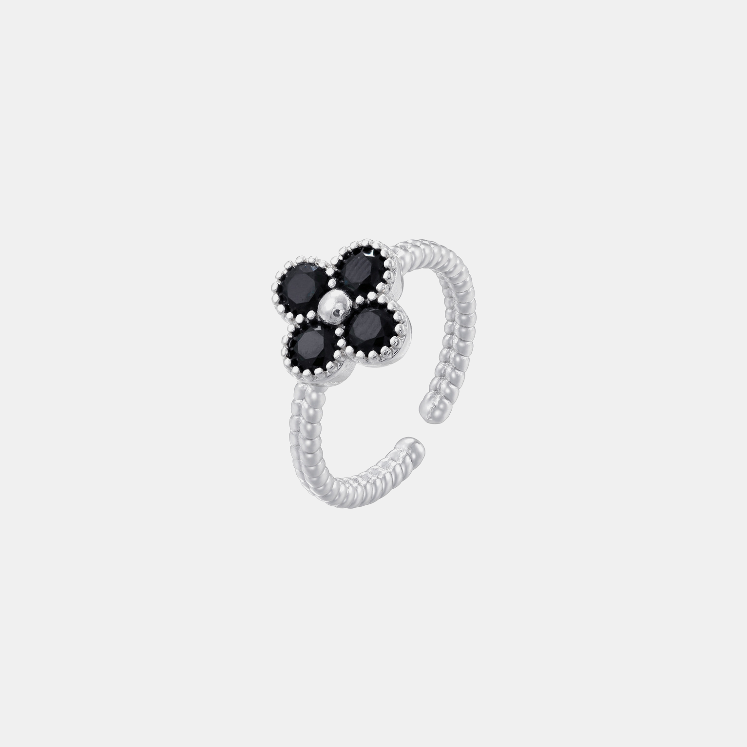 Clover Twist Ring (Open Cuff) - Black & White Gold