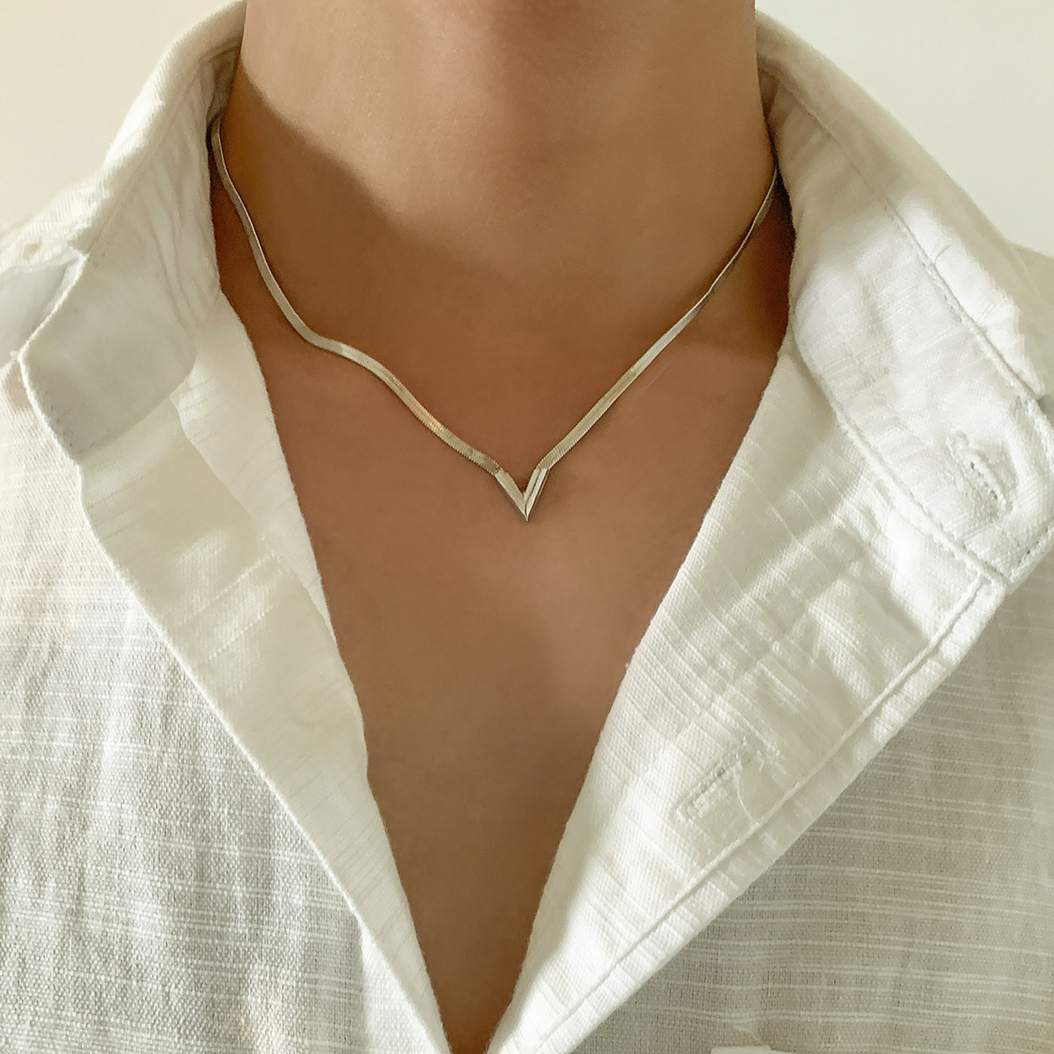 V-Cut Herringbone Chain - Silver
