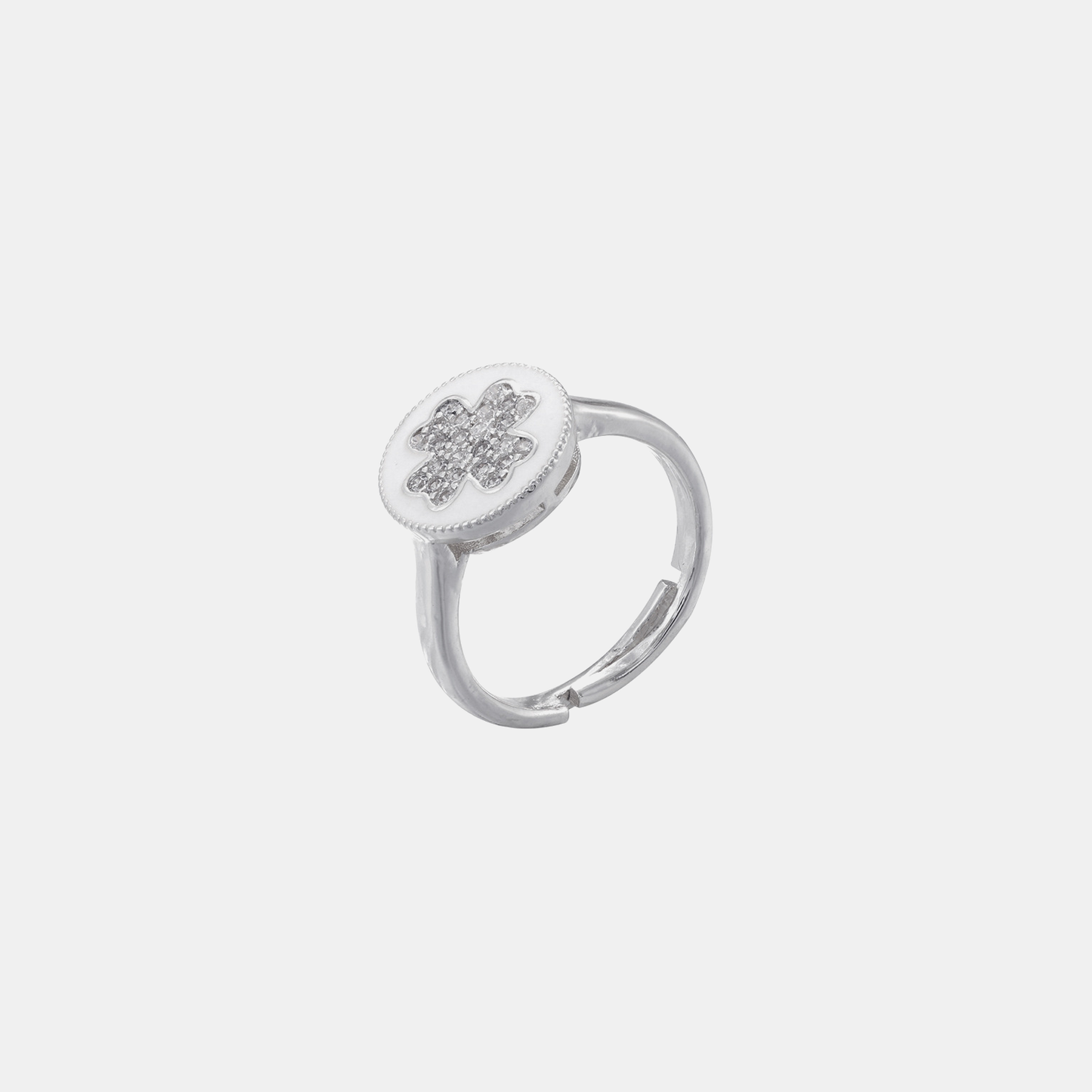 Clover Enamel Ring (Open Cuff) - White Gold