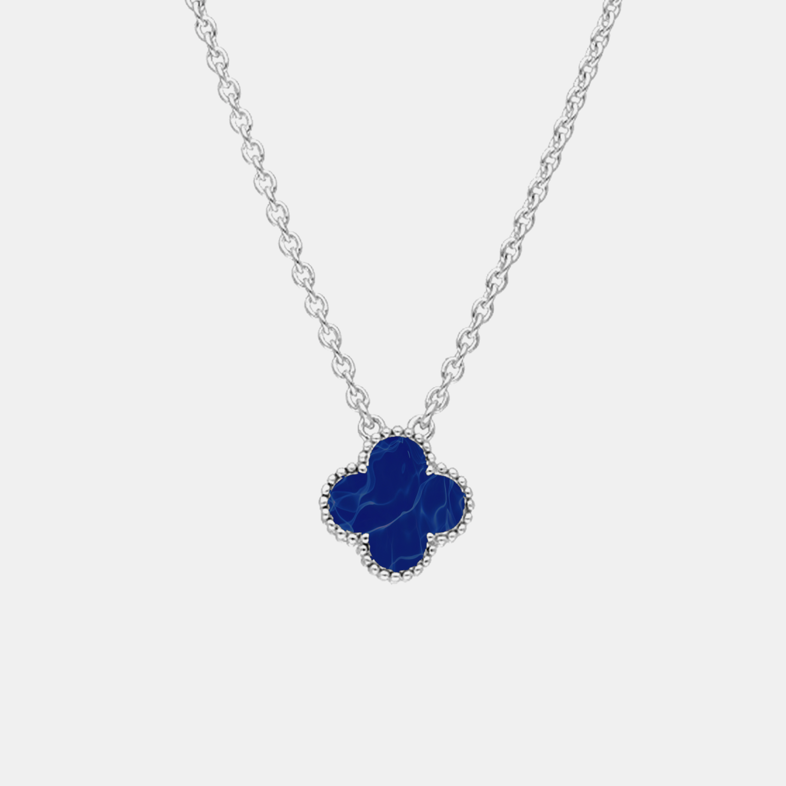 Silver Clover Chain - Lake Blue