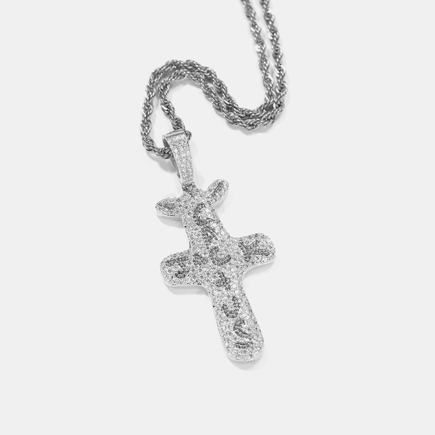 Cactus Jack Cross Bling Pendant - White Gold