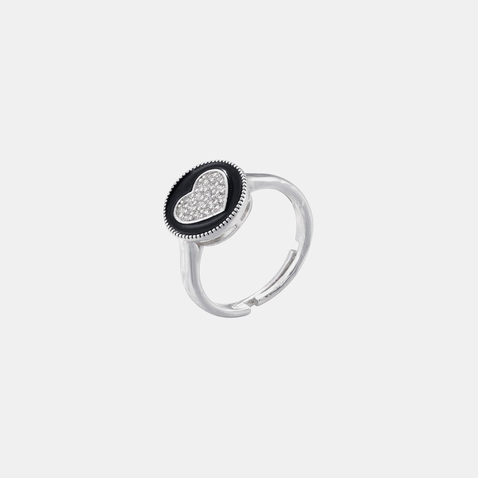 Milky Heart Ring (Open Cuff) - Black & White Gold