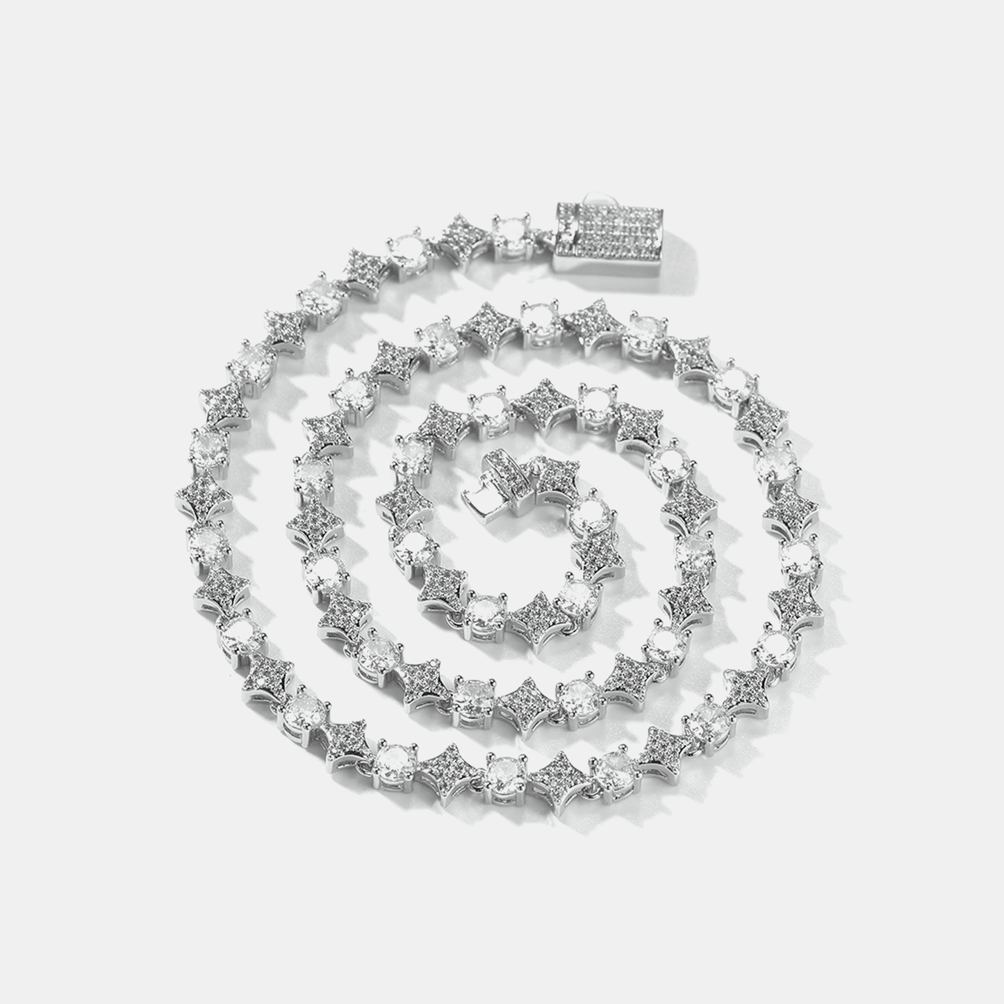 6mm Diamond & Oval Stone Tennis Chain - White Gold