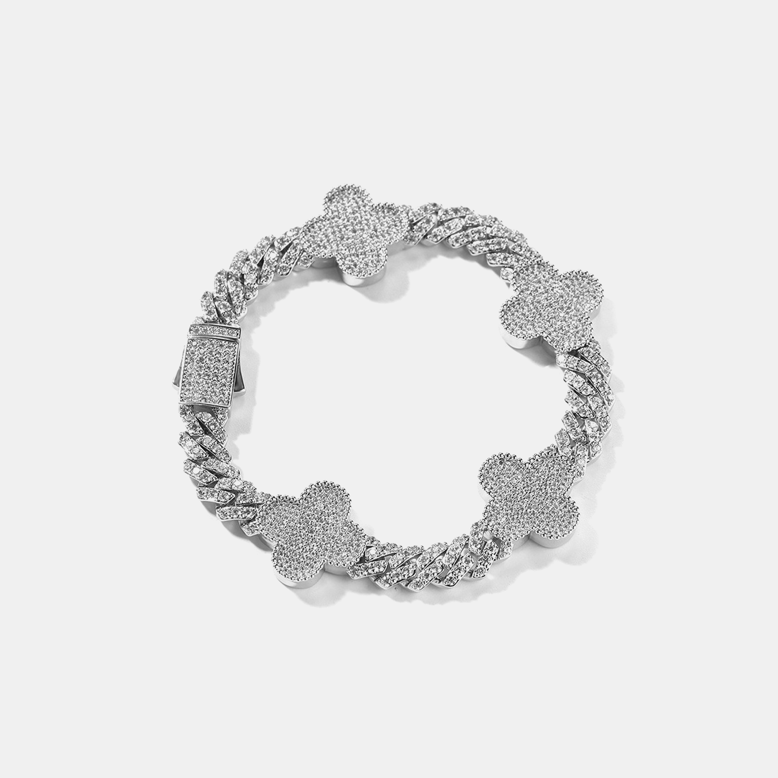 Iced Clover Baguette Bracelet - White Gold
