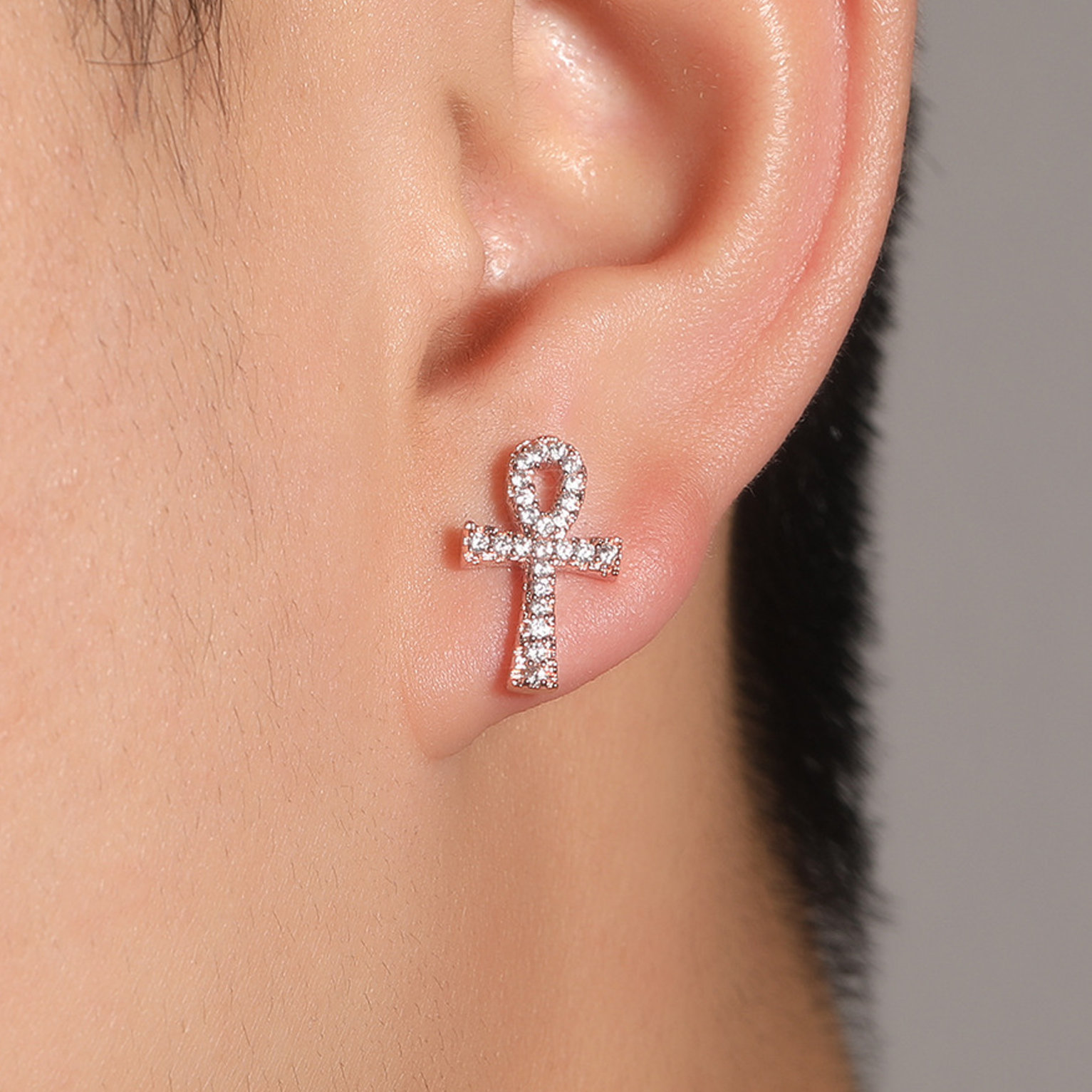 Iced Ankh Earrings - White Gold