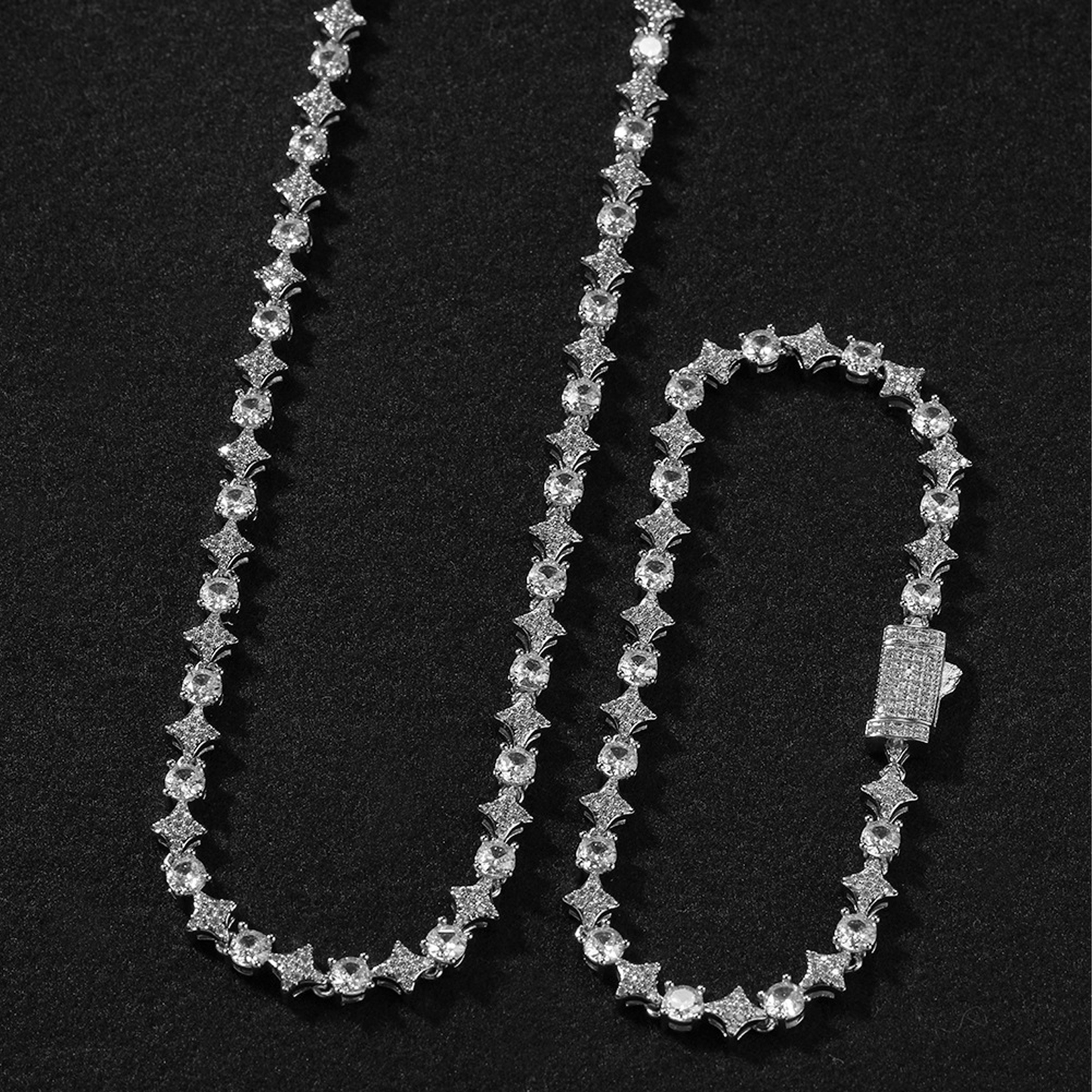 6mm Diamond & Oval Stone Tennis Chain - White Gold