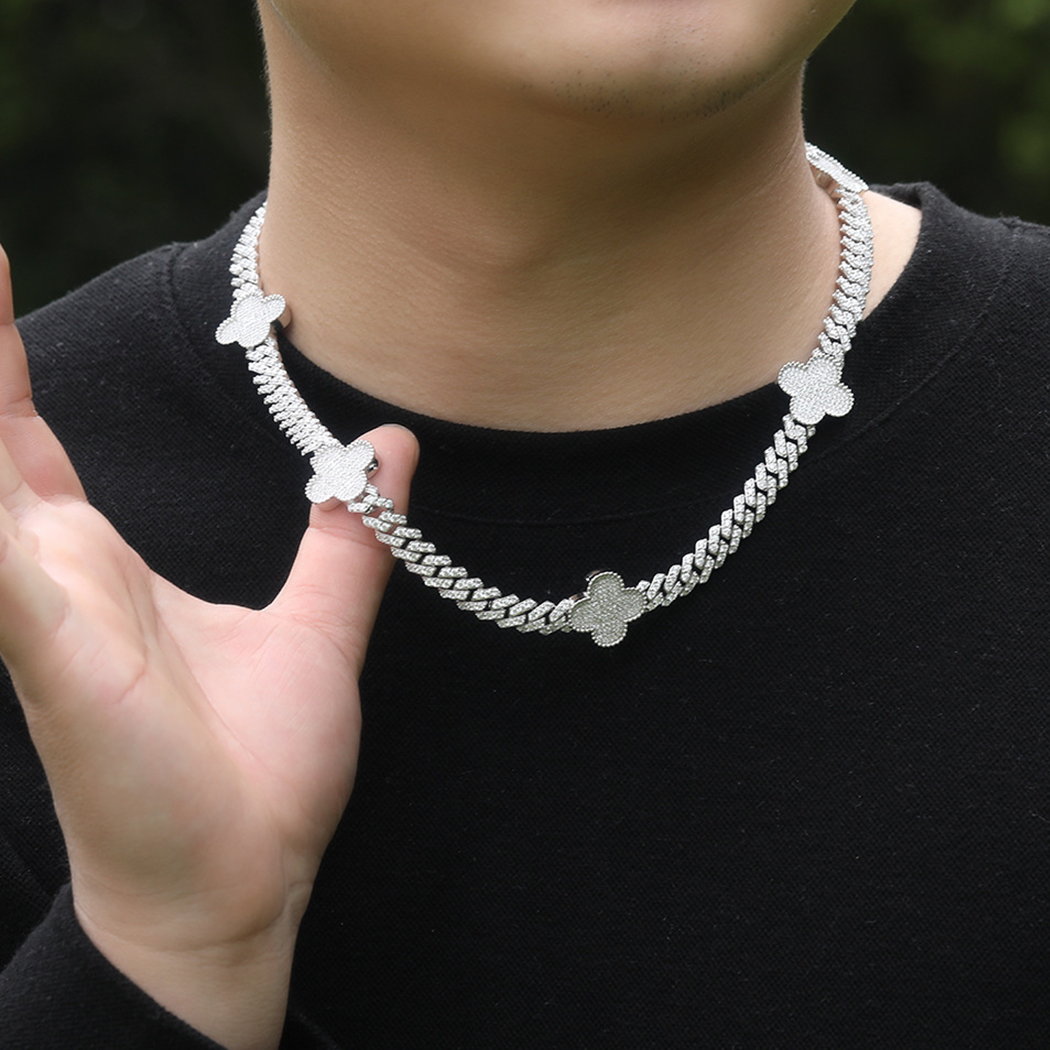 Iced Clover Baguette Bracelet - White Gold