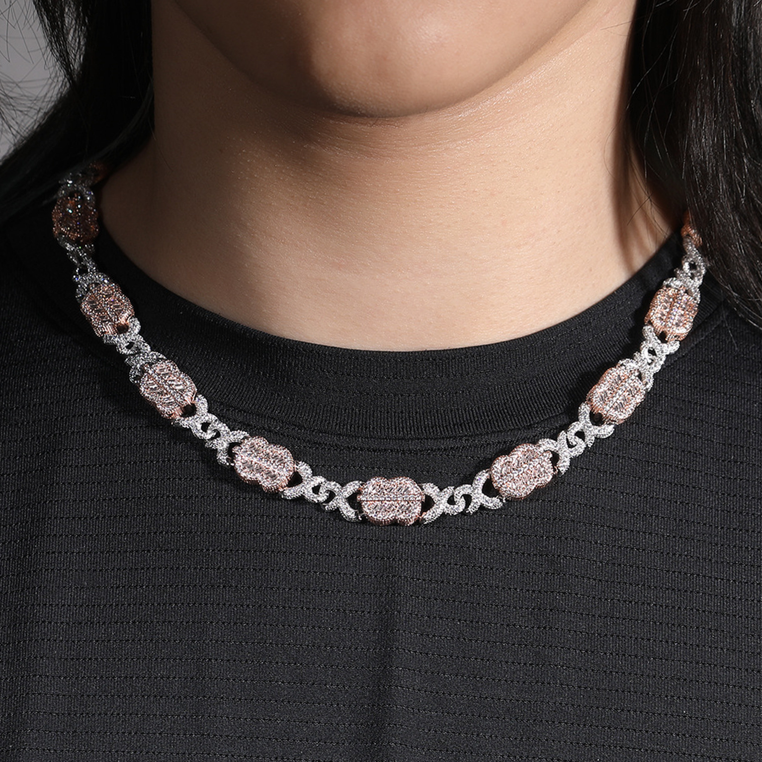 Blinged-Out Dollar Chain - White Gold