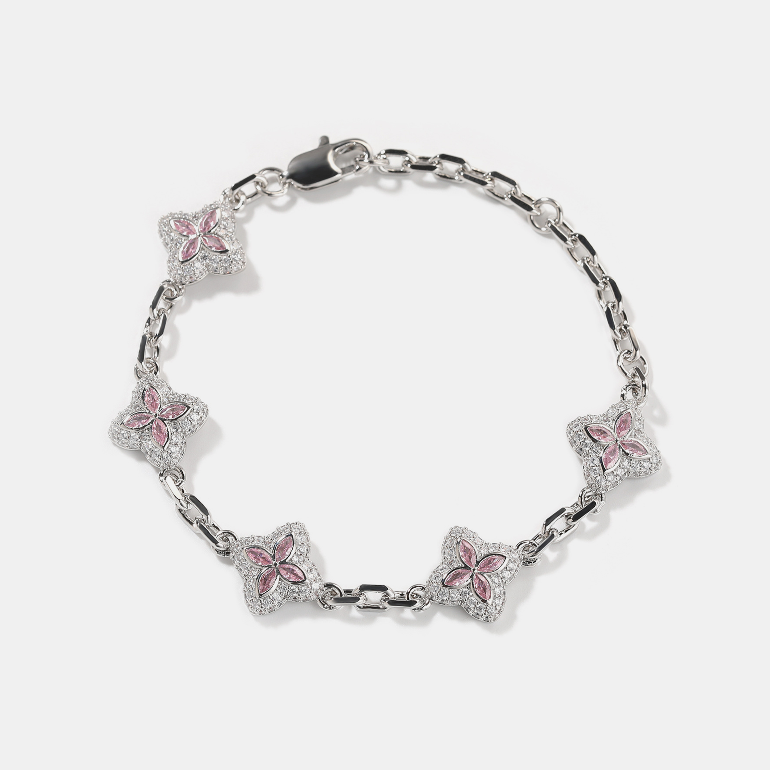 Iced Lucky Clover Bracelet - Pink Gold