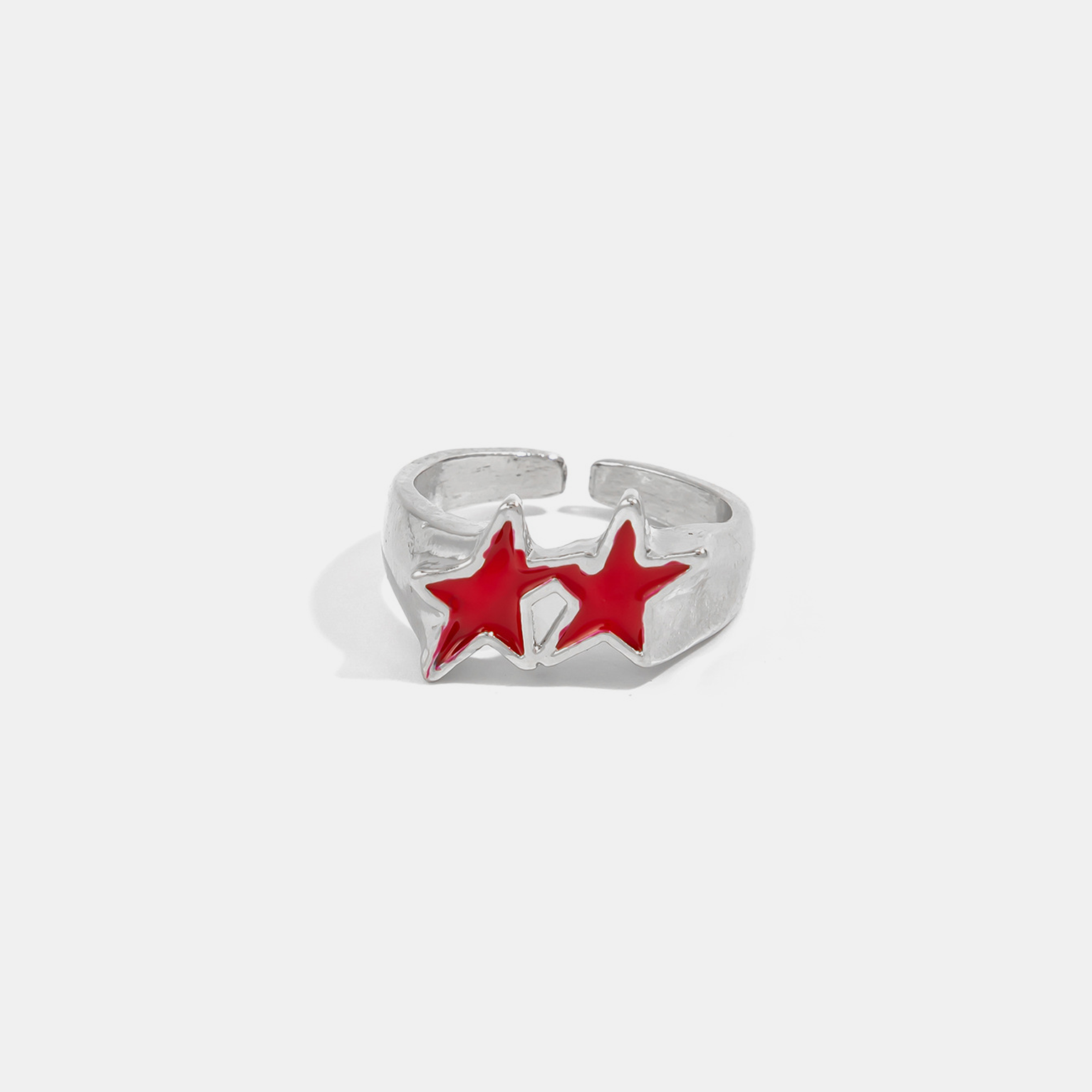 Double Star Enamel Ring (Open Cuff) - Red
