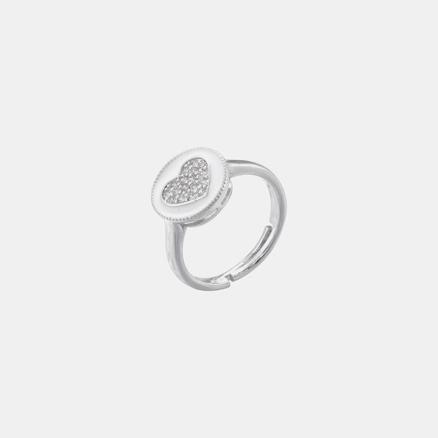 Milky Heart Ring (Open Cuff) - White Gold