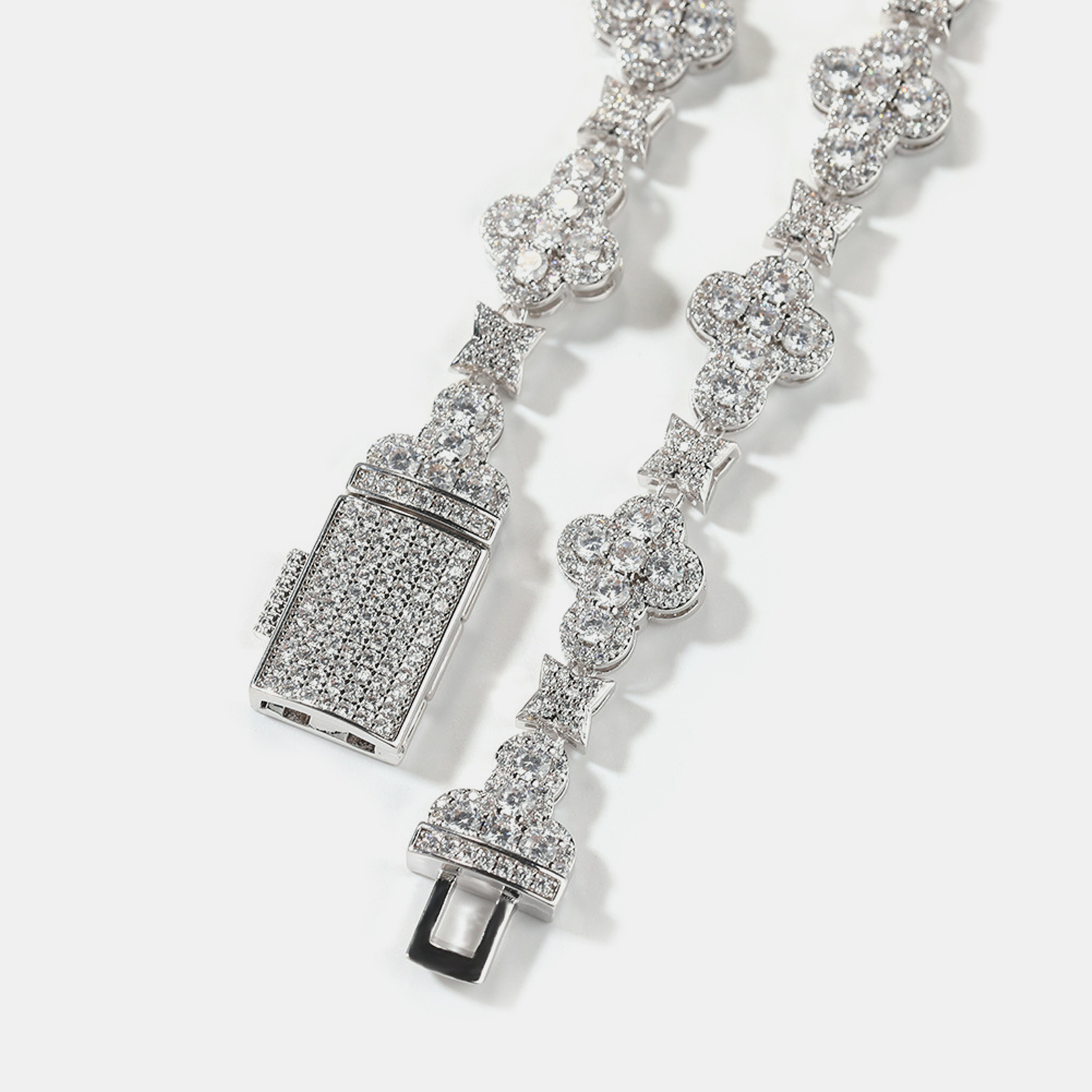 10mm Cross Star Link Chain - White Gold