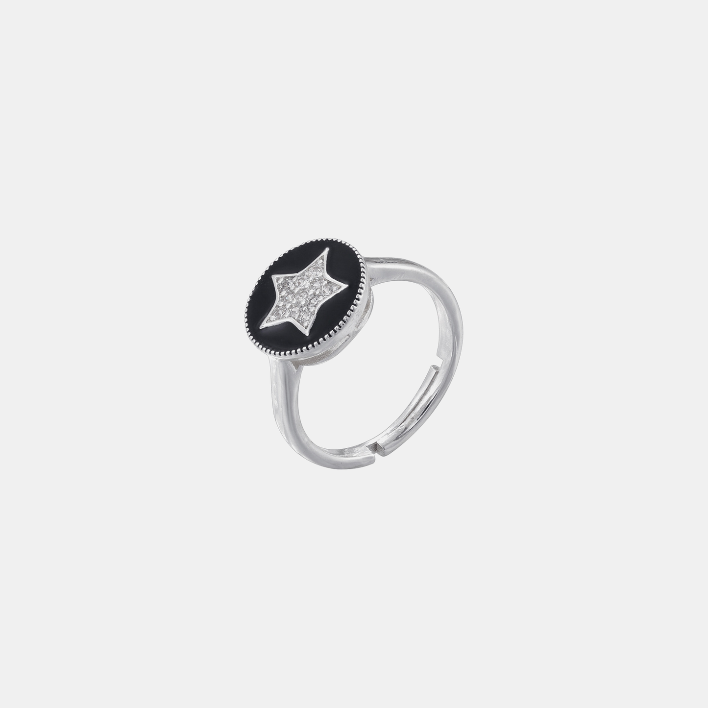 Star Enamel Ring (Open Cuff) - Black & White Gold