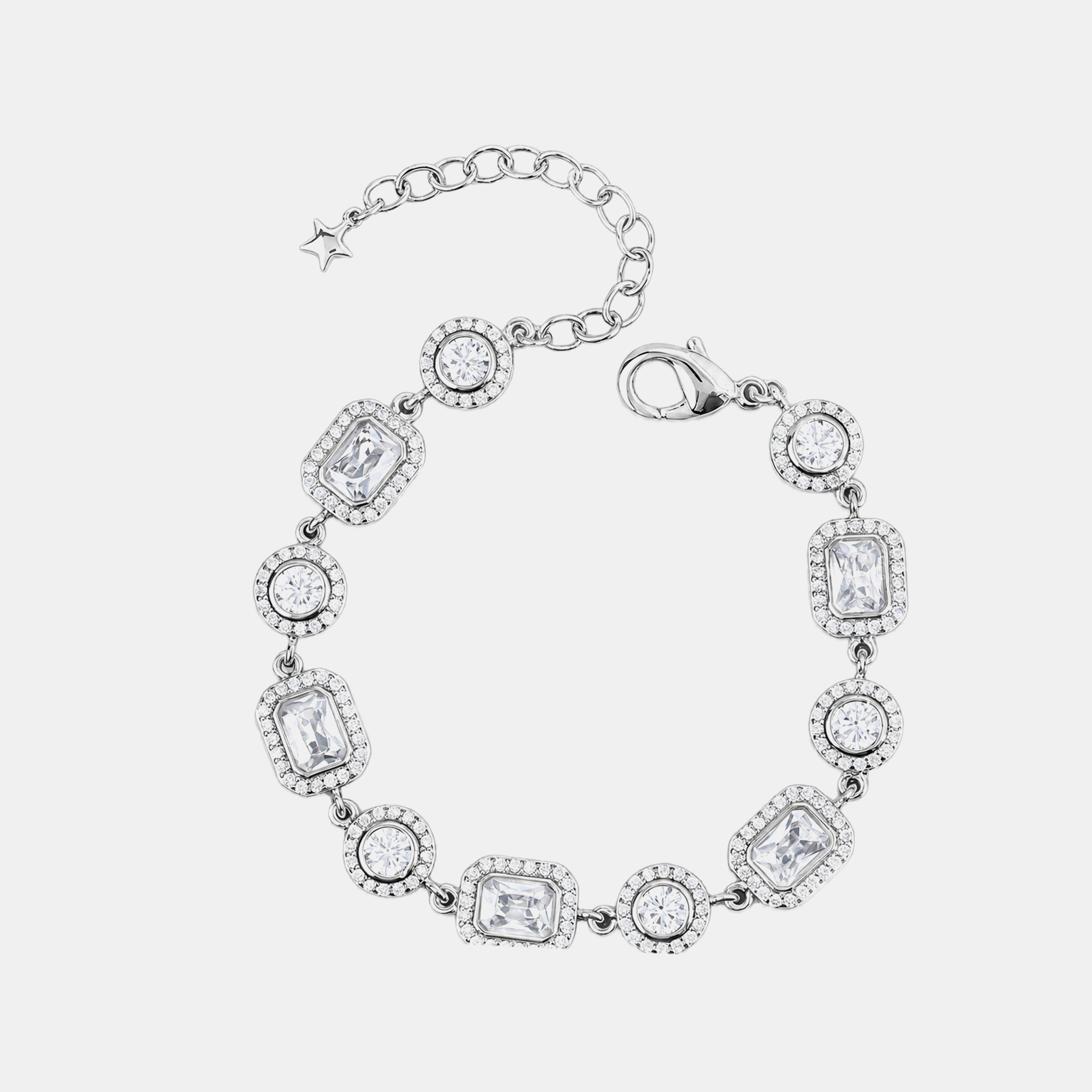 Emerald & Round Tennis Link Bracelet - White Gold
