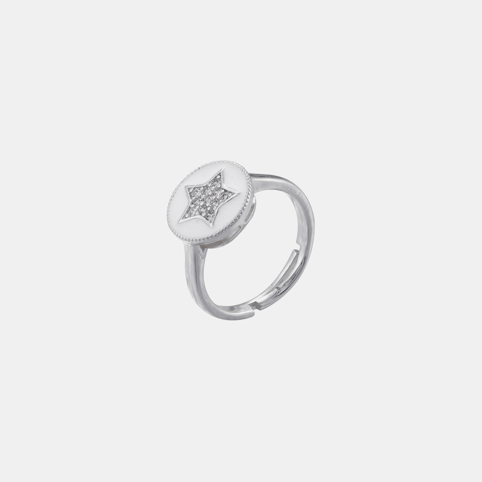 Star Enamel Ring (Open Cuff) - White Gold