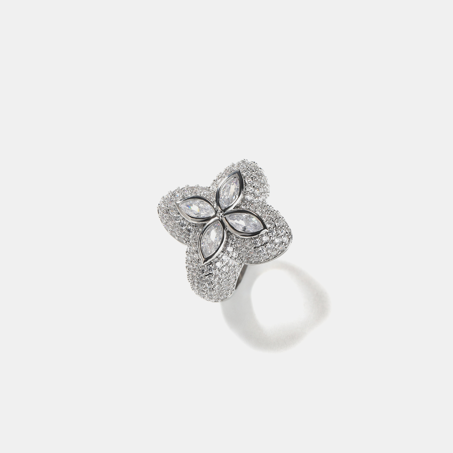 Iced Clover Ring - White Gold