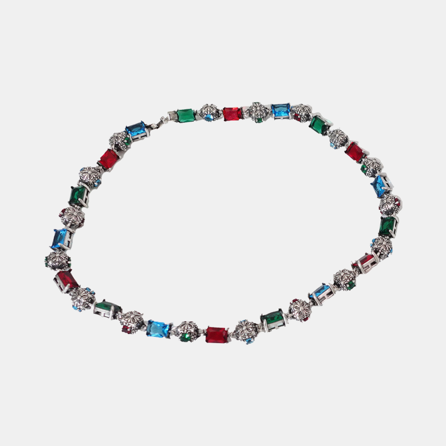 Multicolor Diamond Chrome Heart Bracelet - White Gold