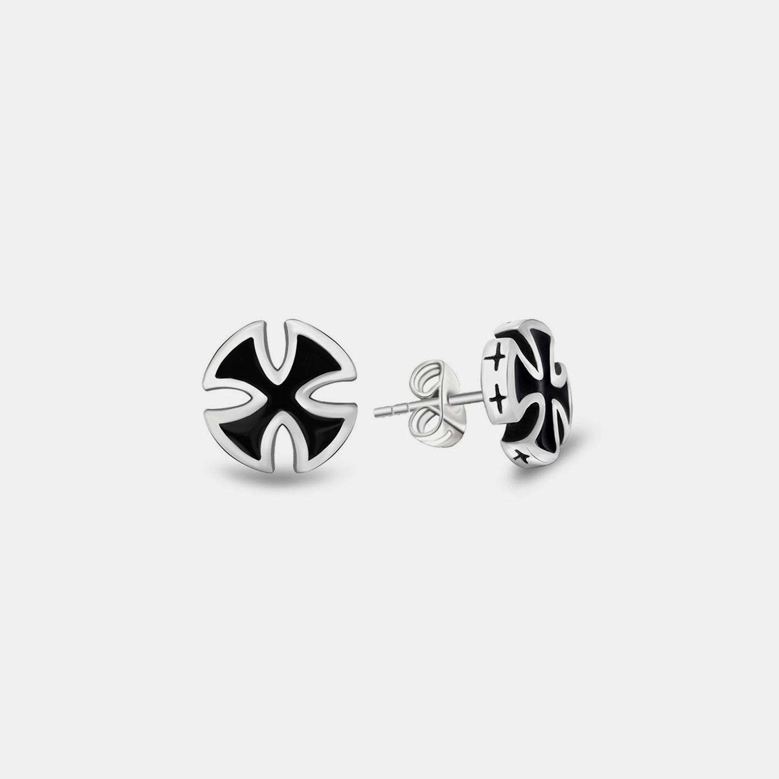 Knight Cross Stud Earring (Single Unit) - Silver