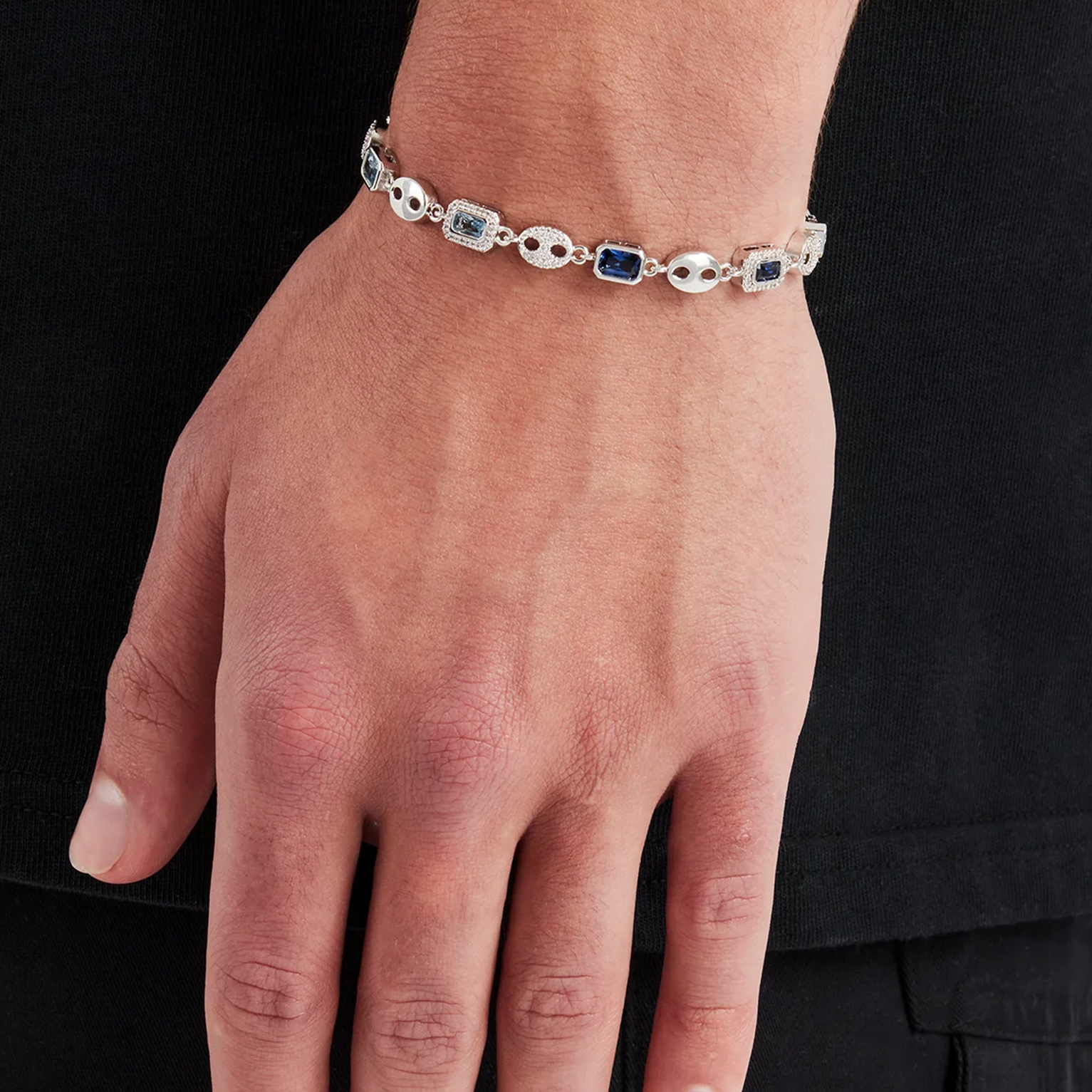 10mm MULTI GEMSTONE COFFEE BEAN Link Bracelet - White Gold