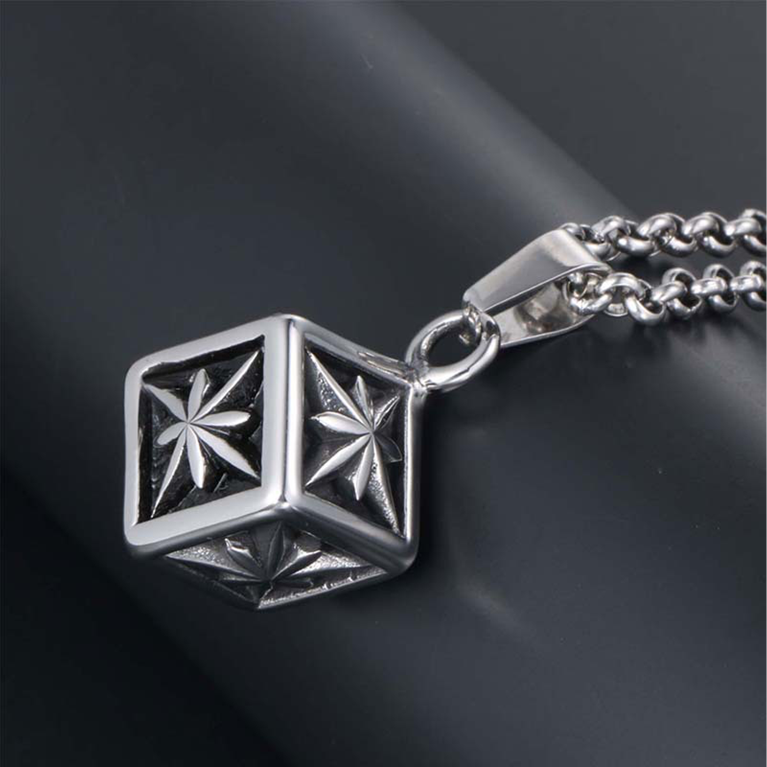 Dice Star Cube Pendant - Silver