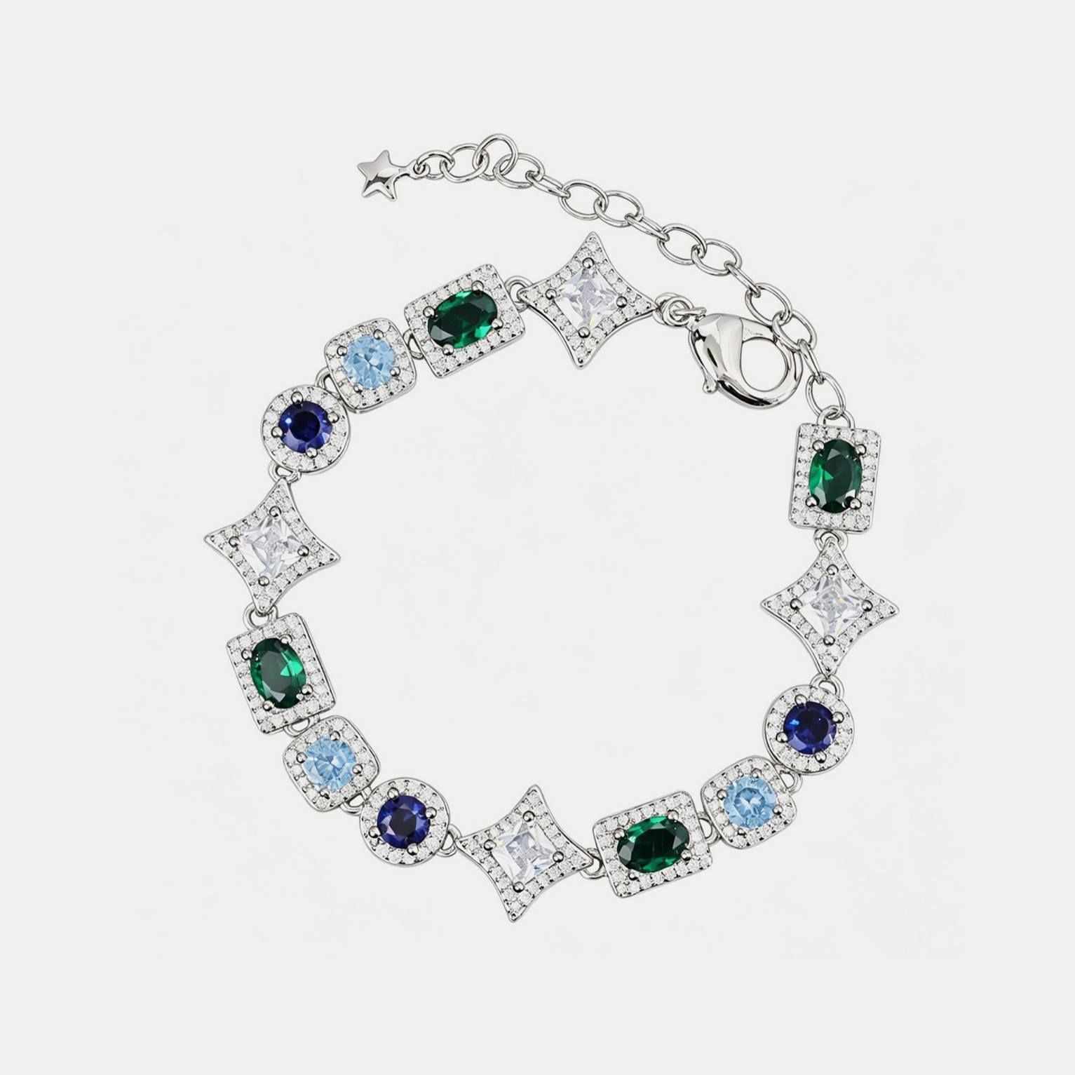 Emerald & Sapphire Tennis Link Bracelet - White Gold