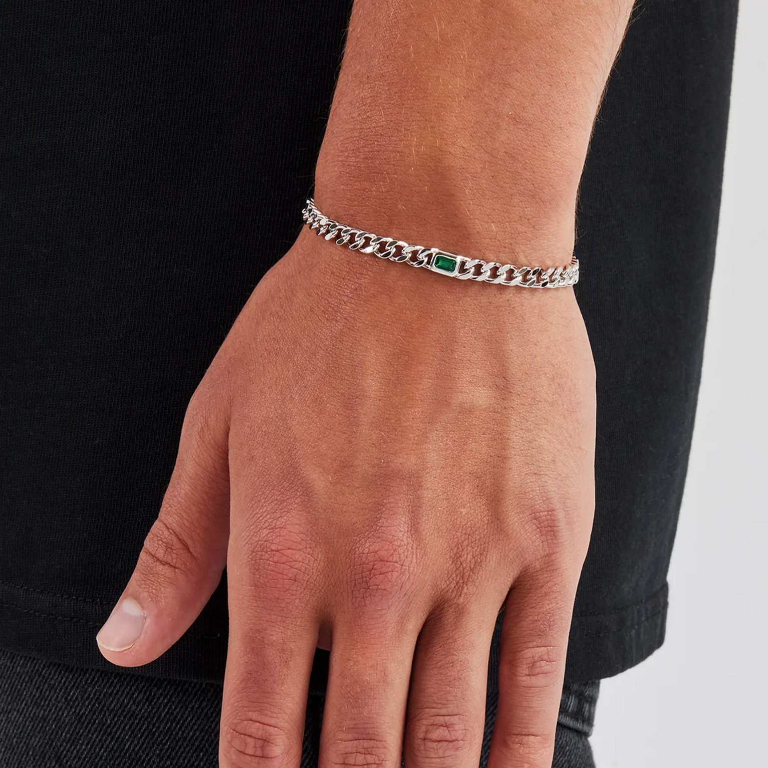 Center Green GEMSTONE Bracelet - White Gold