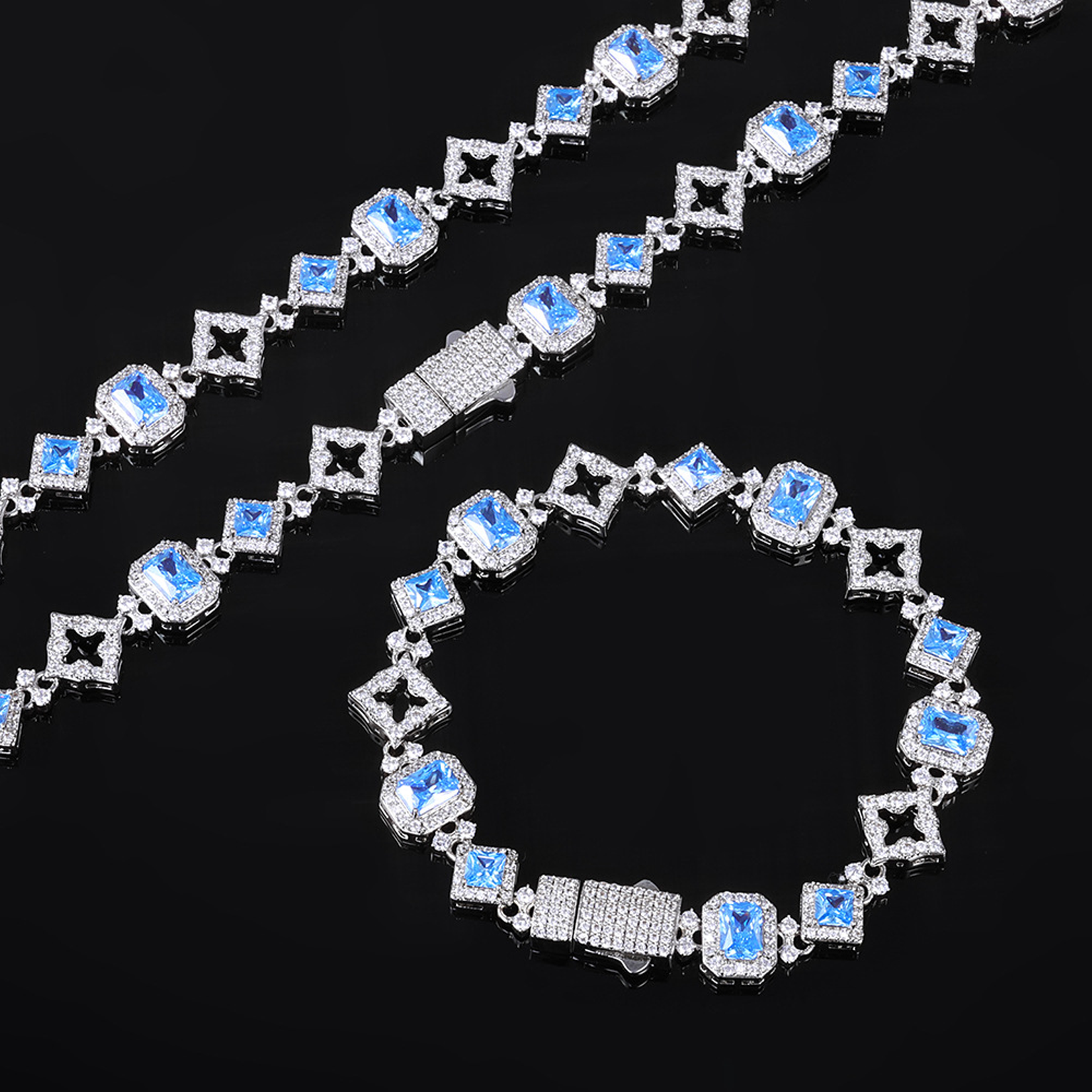 11mm Geometric Blue Gemstone Bracelet - White Gold