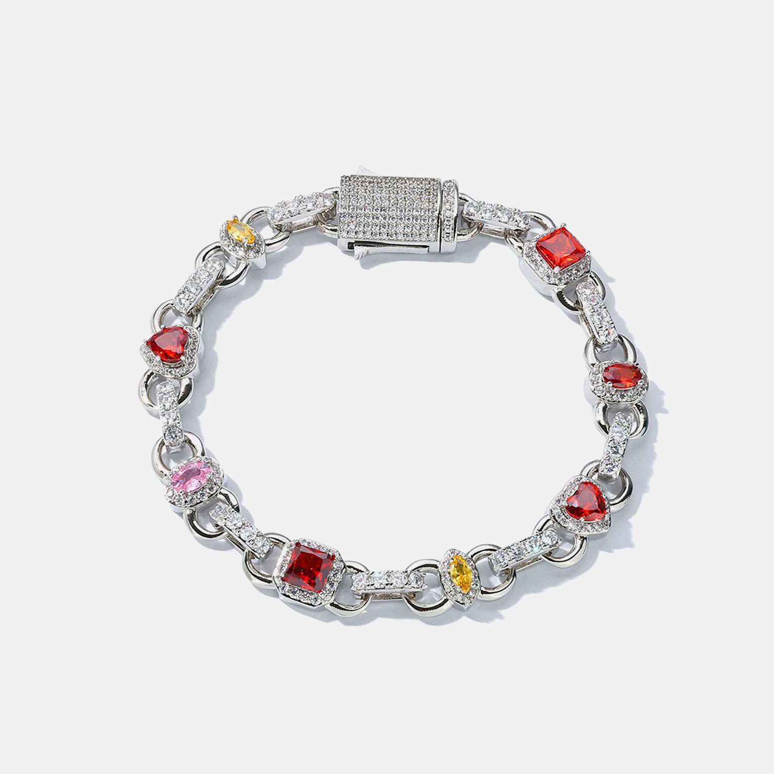 10mm Multi Gemstone Icy Link Bracelet - White Gold