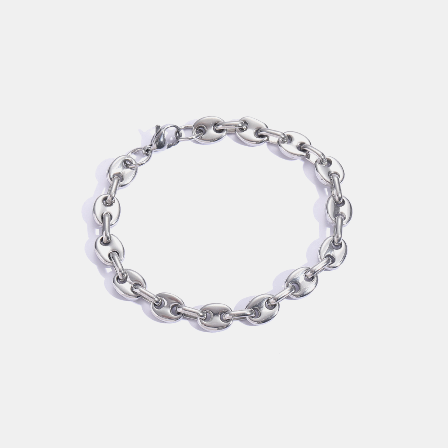 7mm Coffee Bean Link Bracelet - Silver