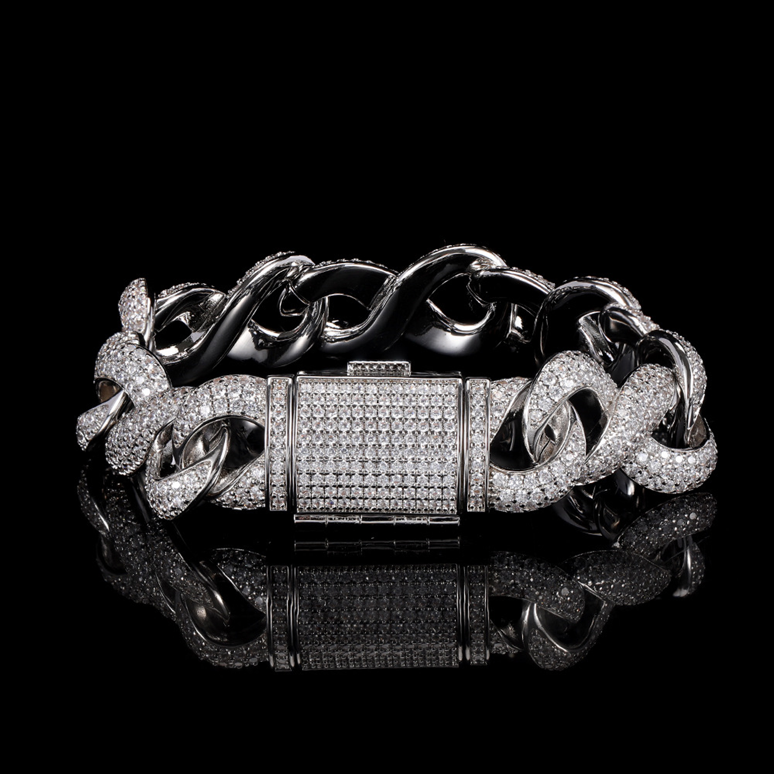 15mm Iced Infinity Cuban Bracelet - White Gold