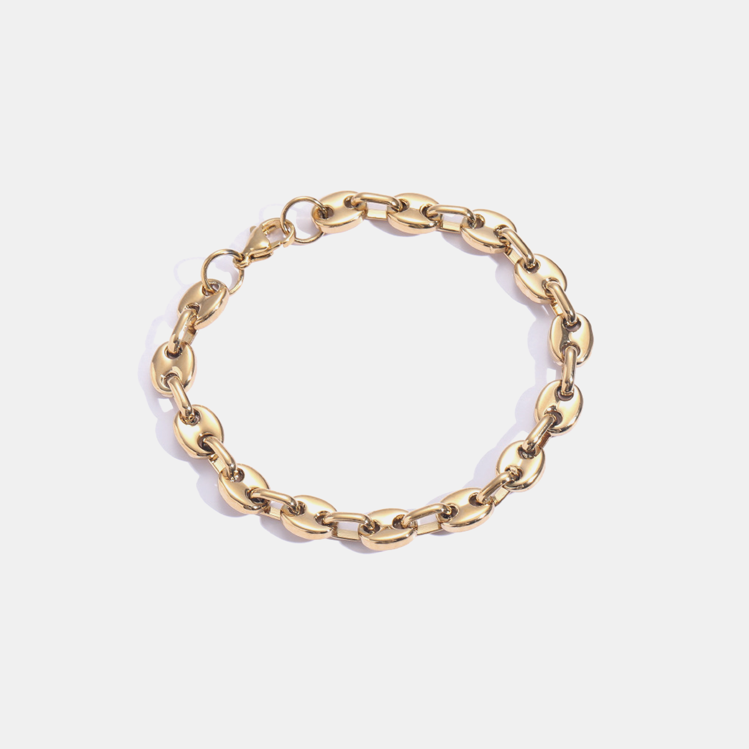 7mm Coffee Bean Link Bracelet - Gold