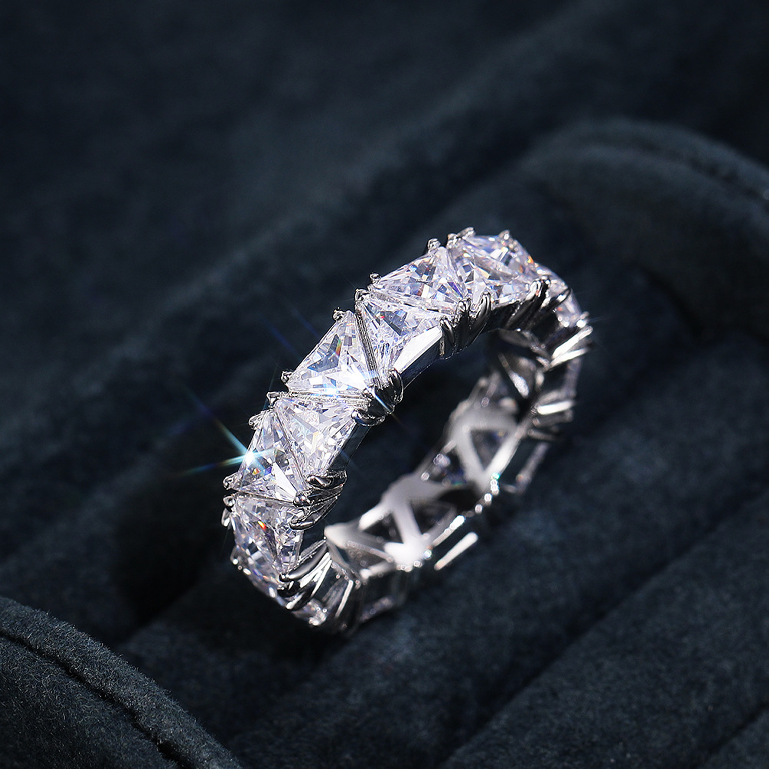 Iced Triangle Ring - White Gold