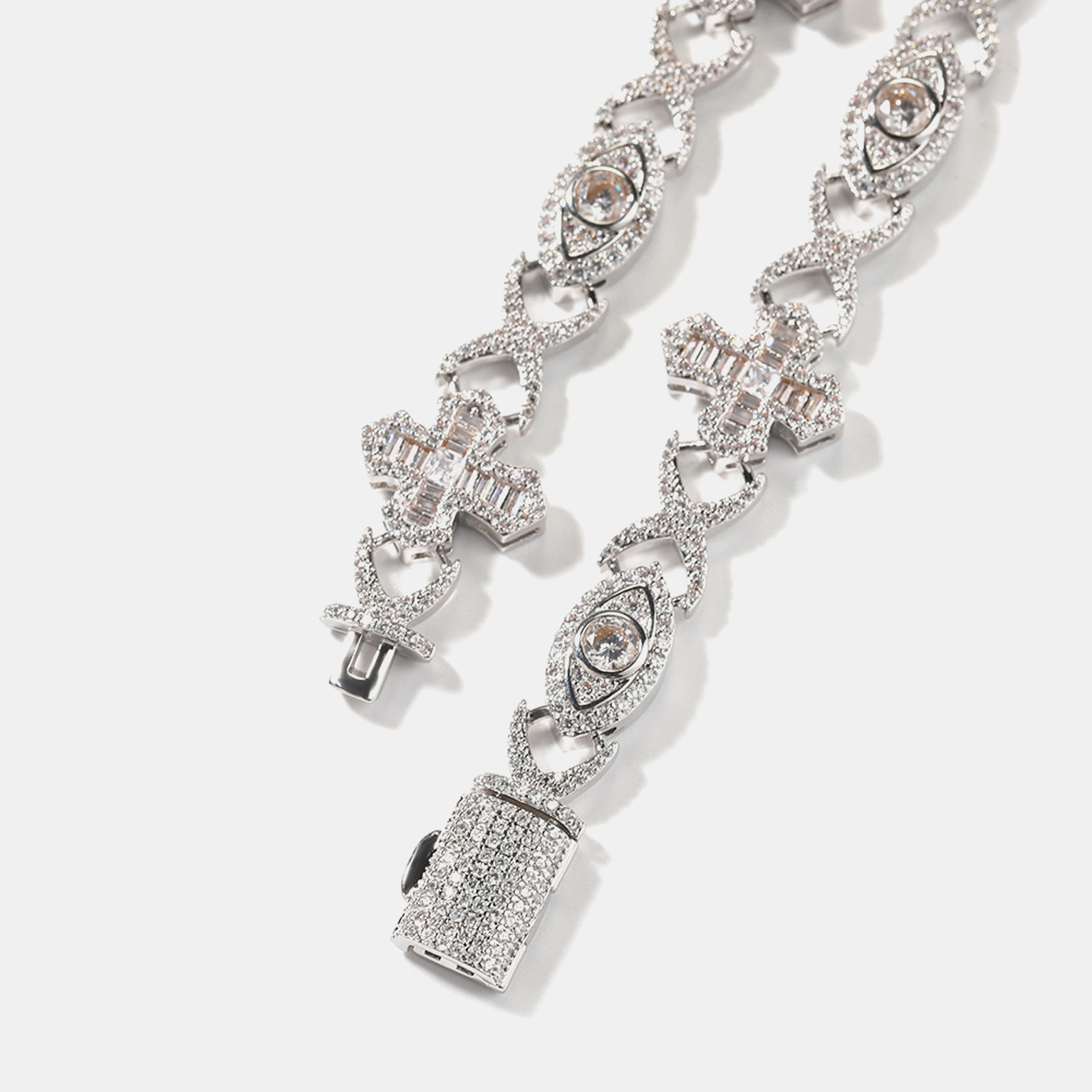 10mm Evil Eye Cross Link Chain - White Gold