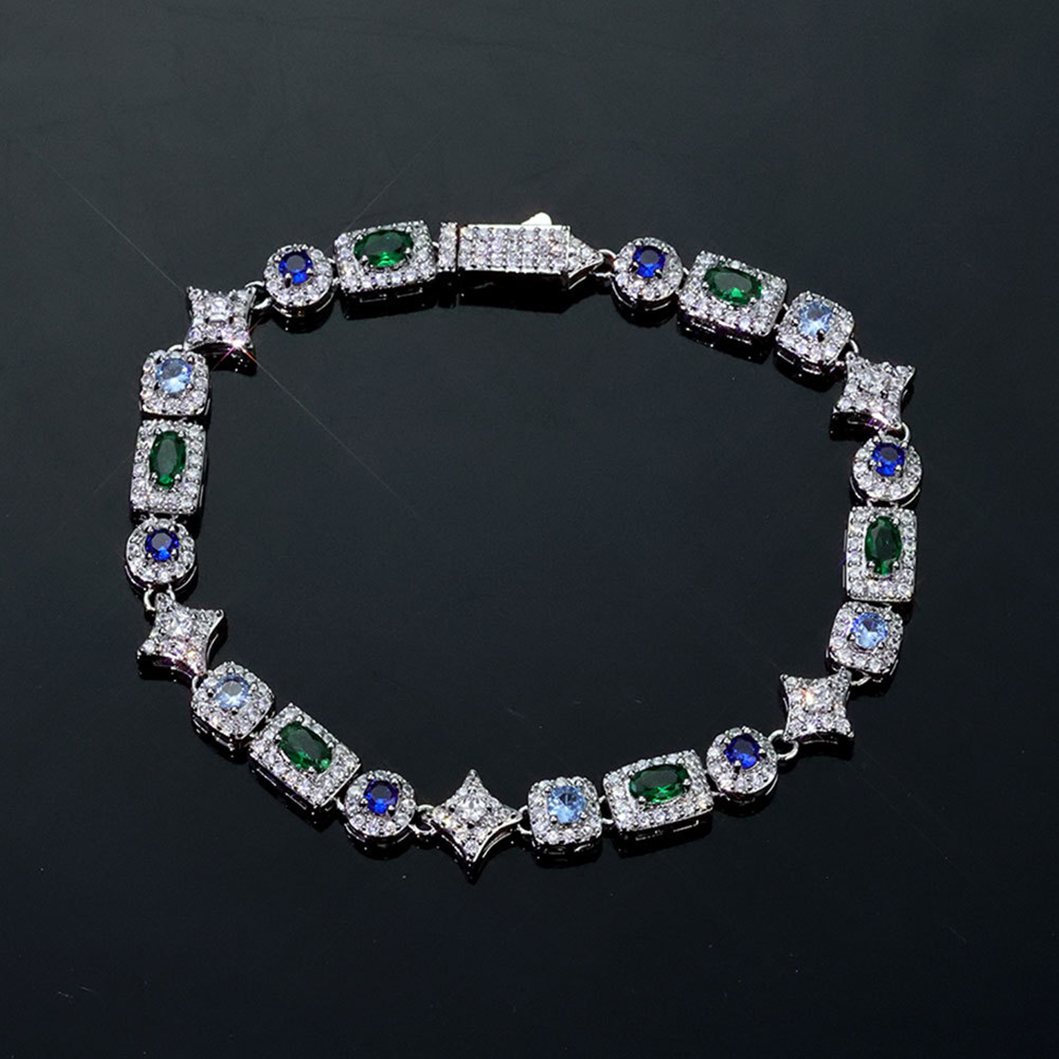 6mm Geometric Star Multicolor Bracelet - White Gold