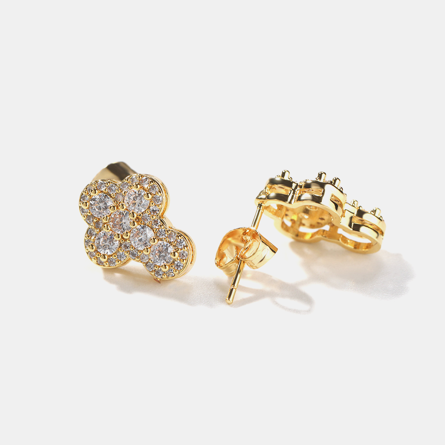 Iced Baguette Cross Earrings - Gold