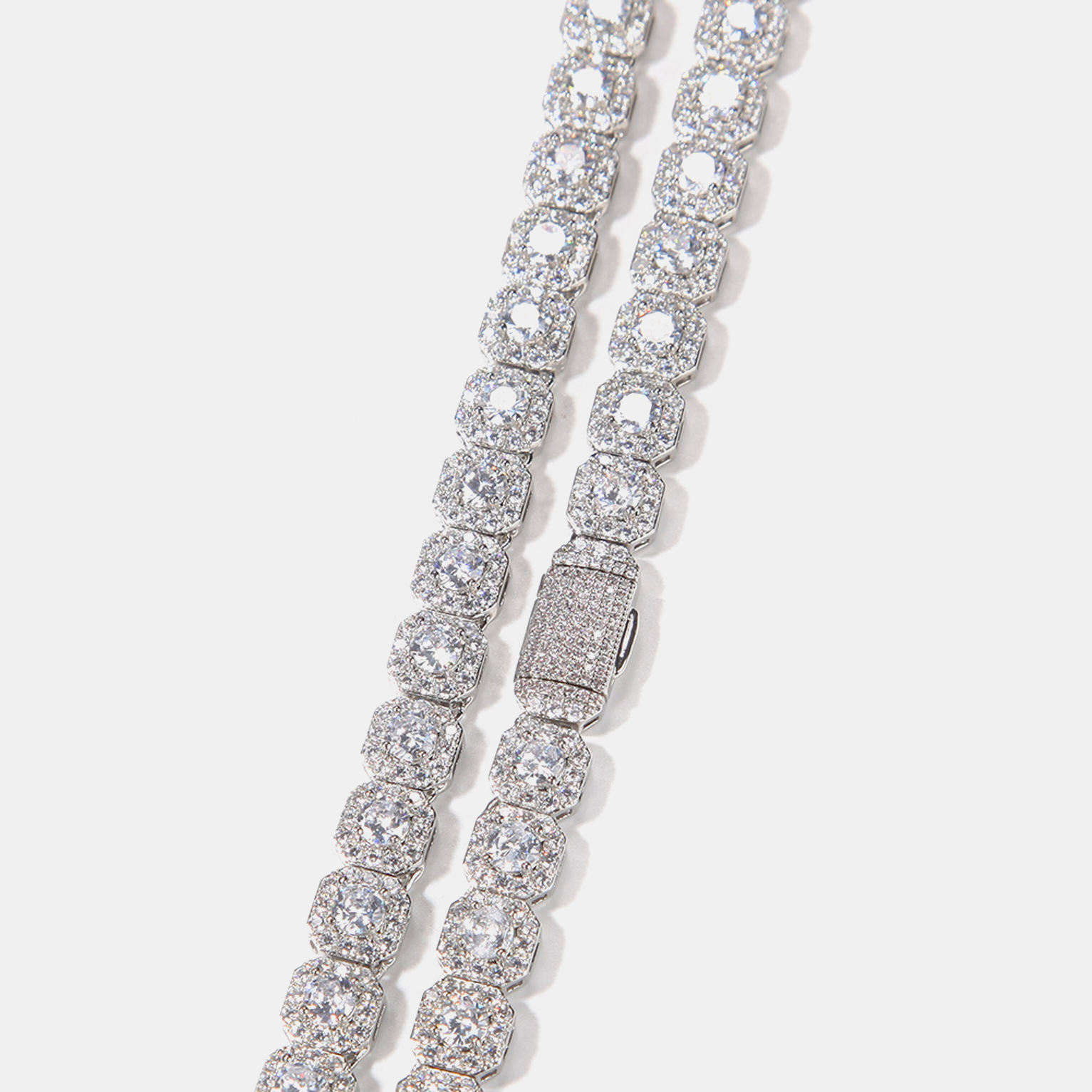 9mm Iced Cluster Tennis Link Bracelet - White Gold
