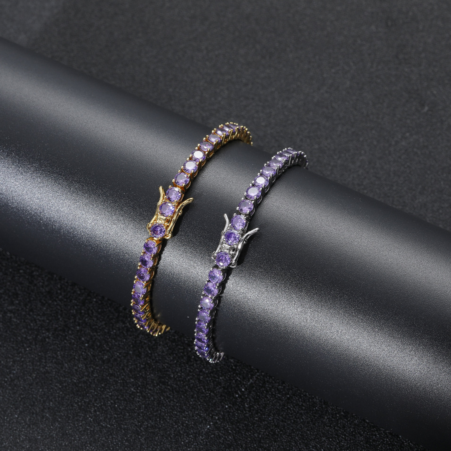 4mm Tennis Link Bracelet- Purple Gold