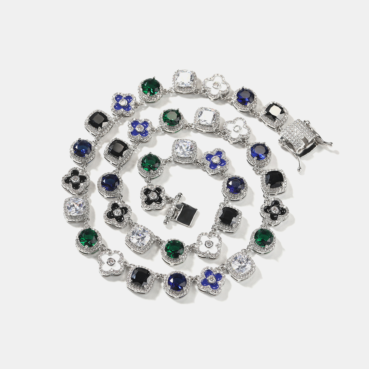 Icy Multi Gemstone Bloom Drip Necklace - White Gold