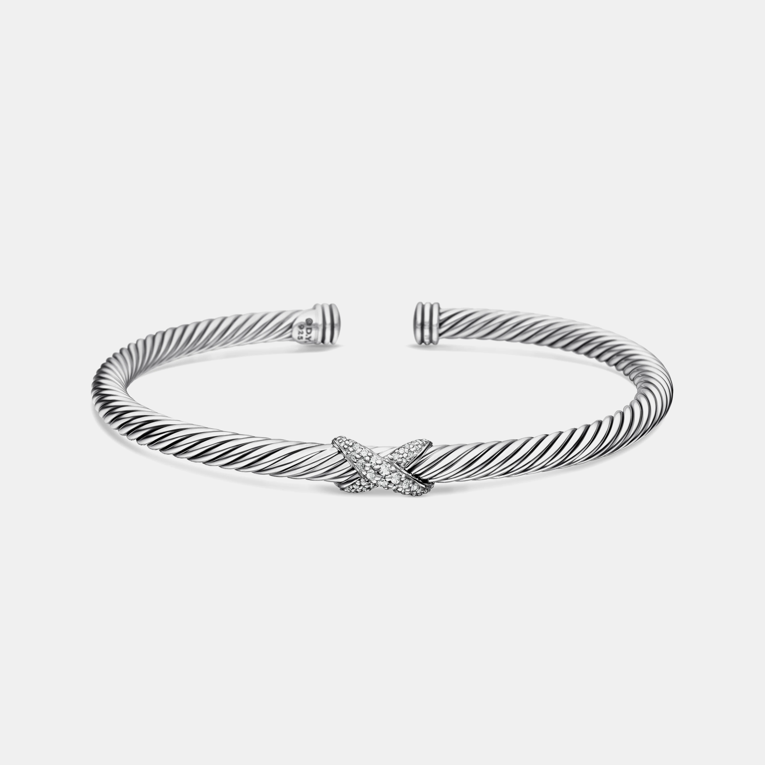 4mm Twisted X Diamond Bracelet (Open Cuff) - White Gold