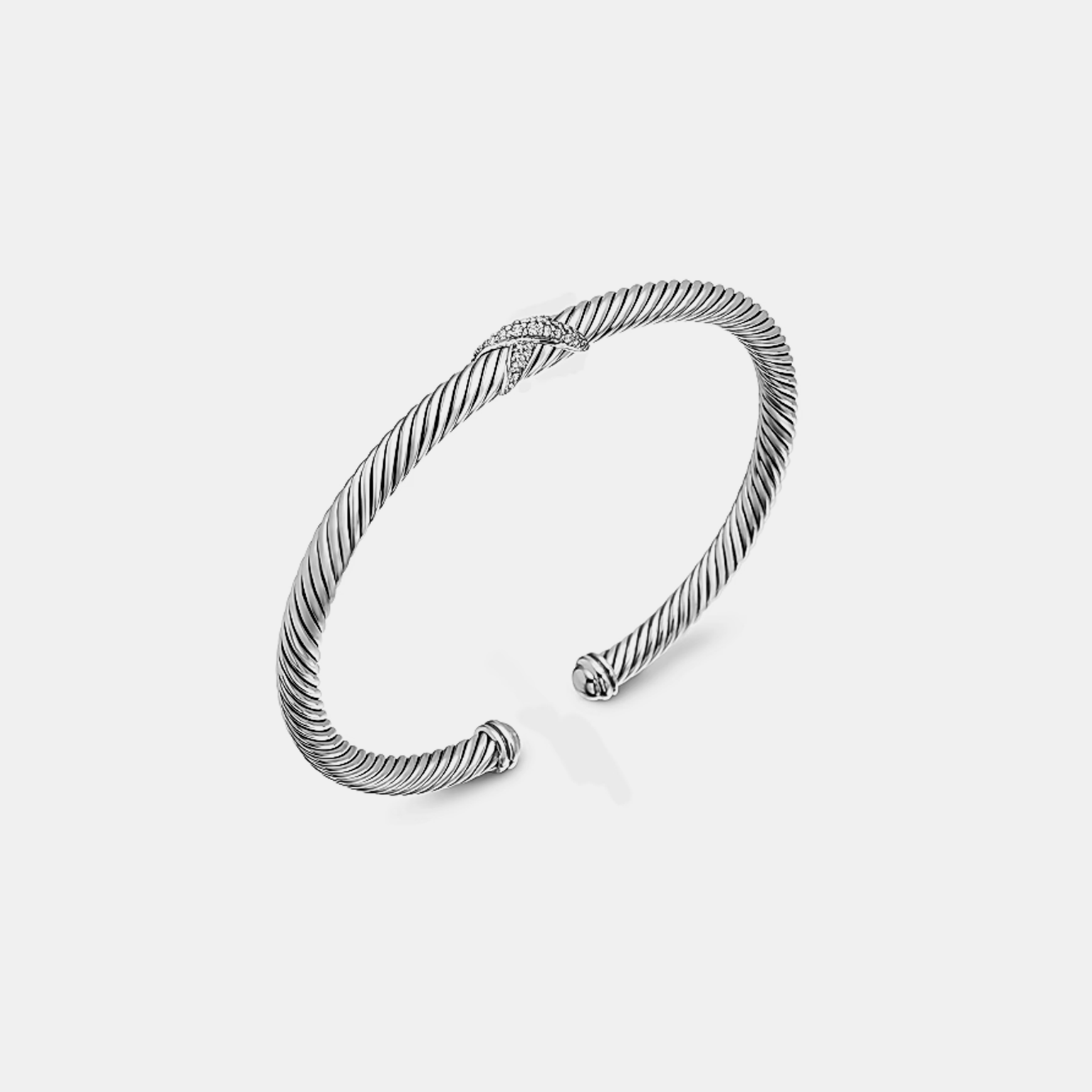 4mm Twisted X Diamond Bracelet (Open Cuff) - White Gold