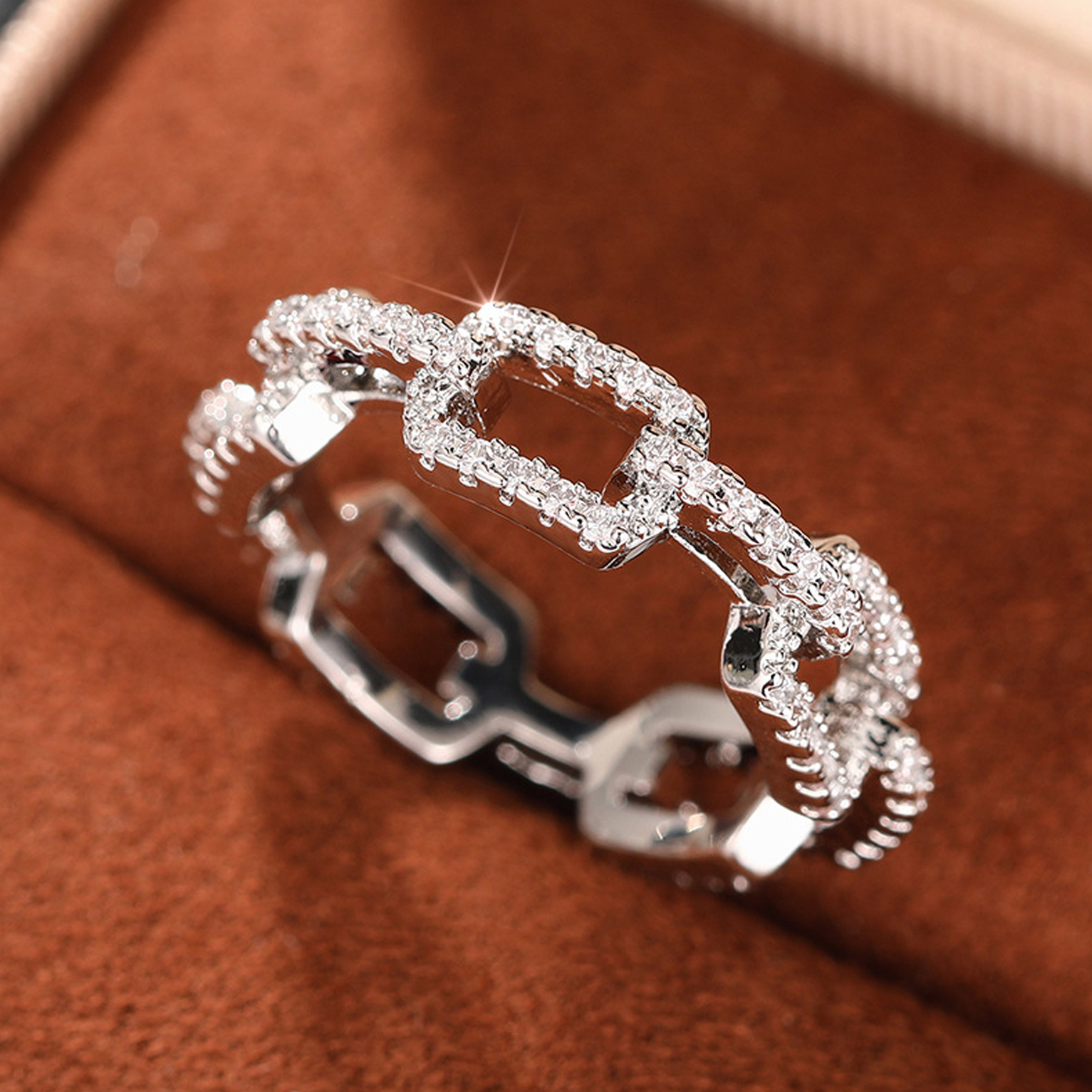 Iced Miami Link Ring - White Gold