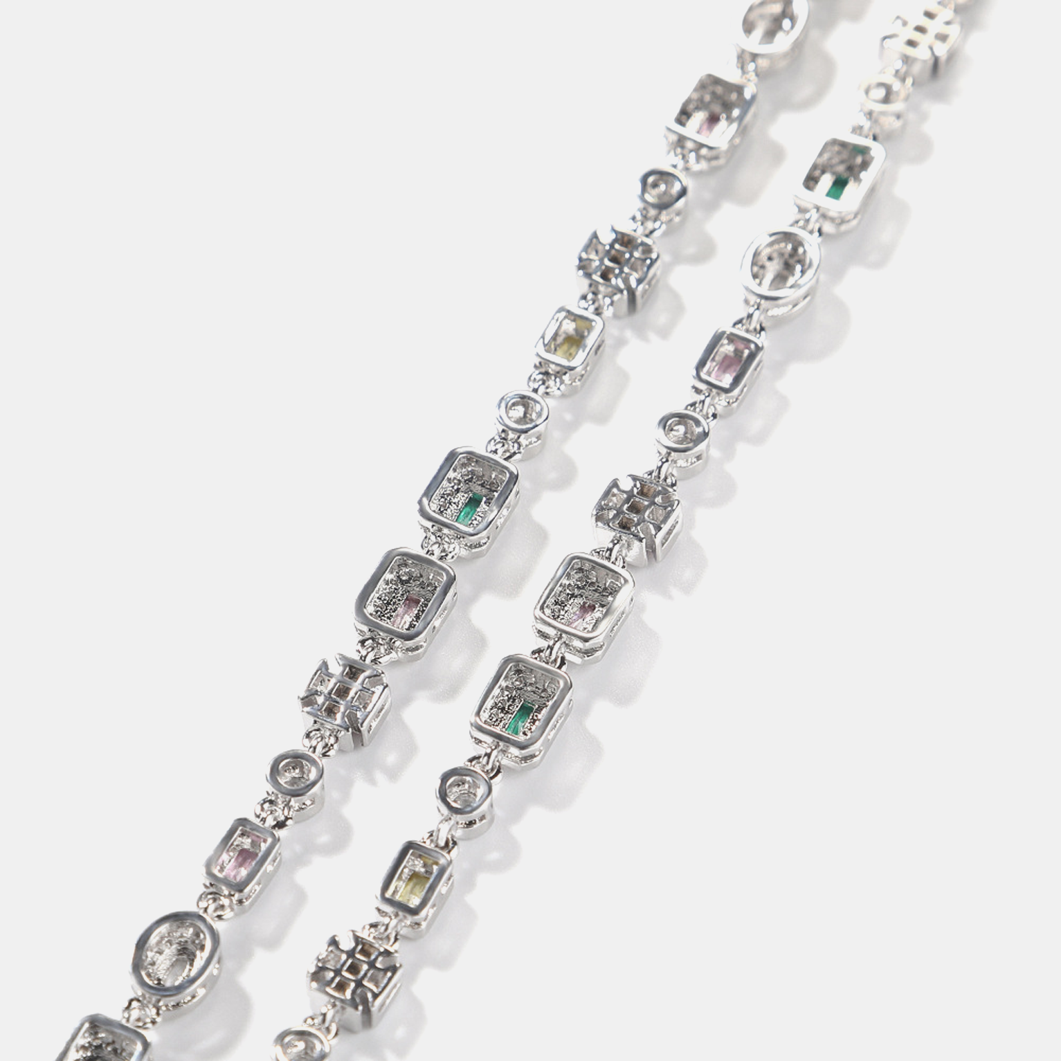 6mm Iced Multi-Color Gemstone Chain - White Gold